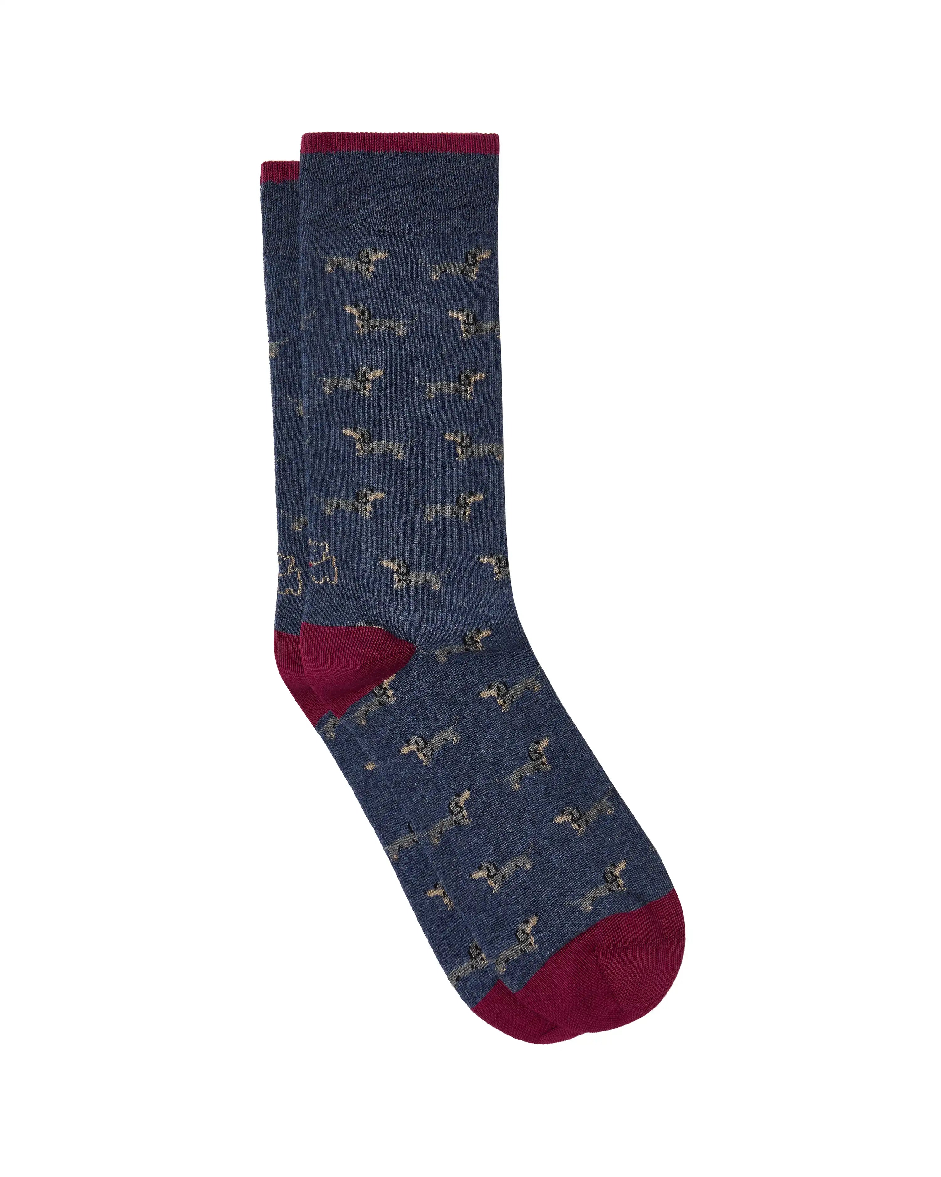 Calcetines media caña de hombre Kiff Kiff estampado teckel azul marino
