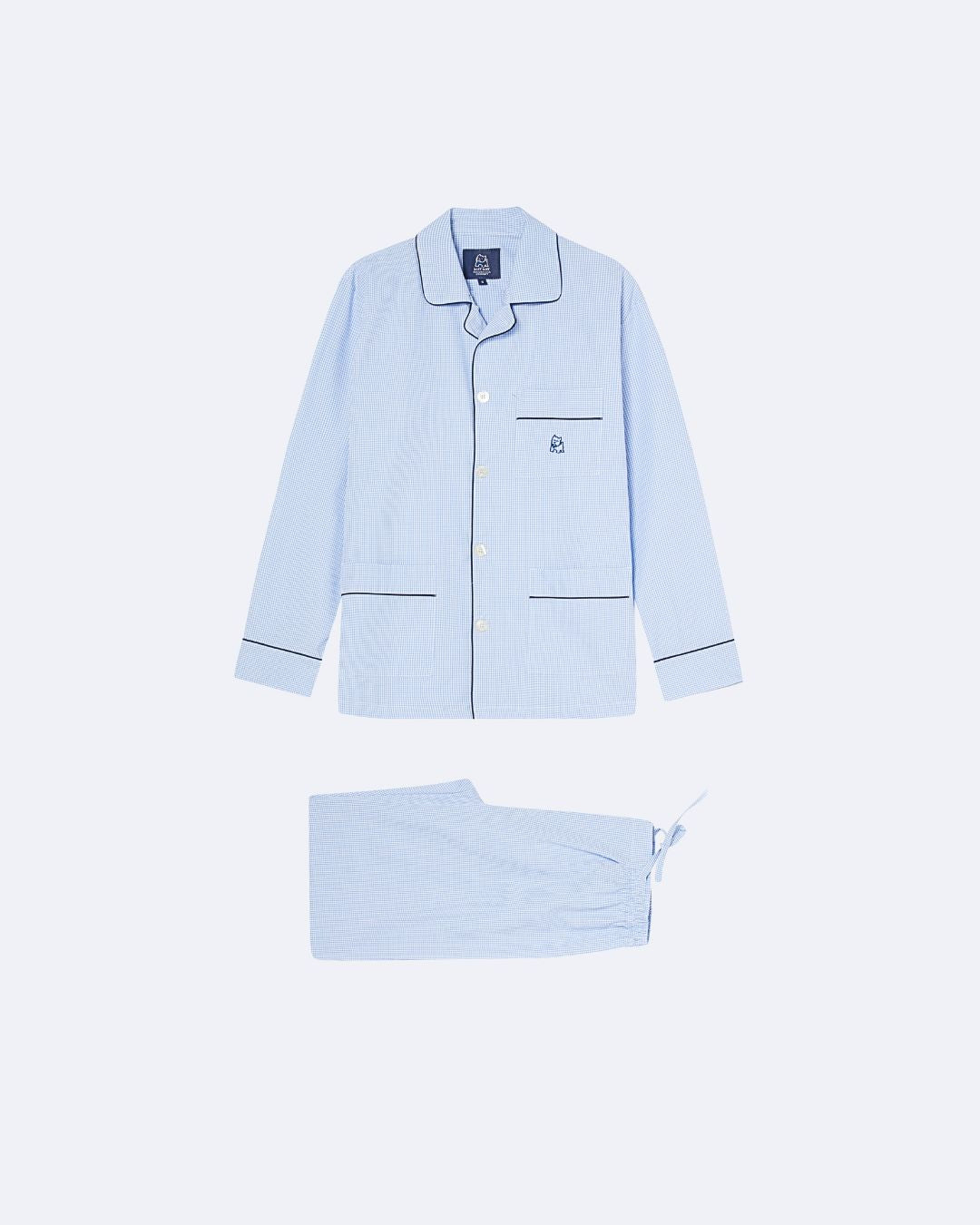 Pijama largo de hombre Kiff Kiff de tela con cuadro vichy azul