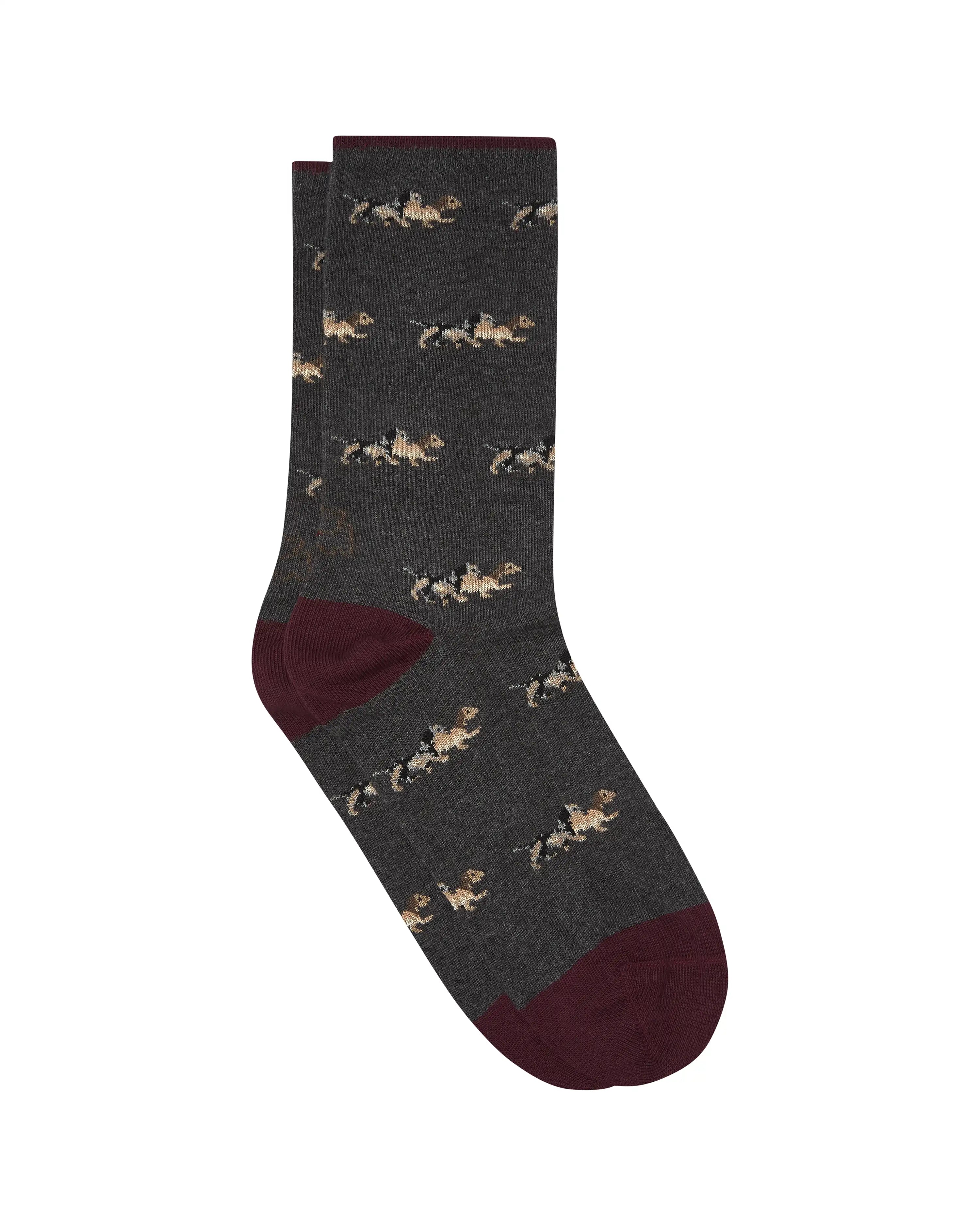 Calcetines media caña de mujer Kiff Kiff estampado pareja de teckels gris