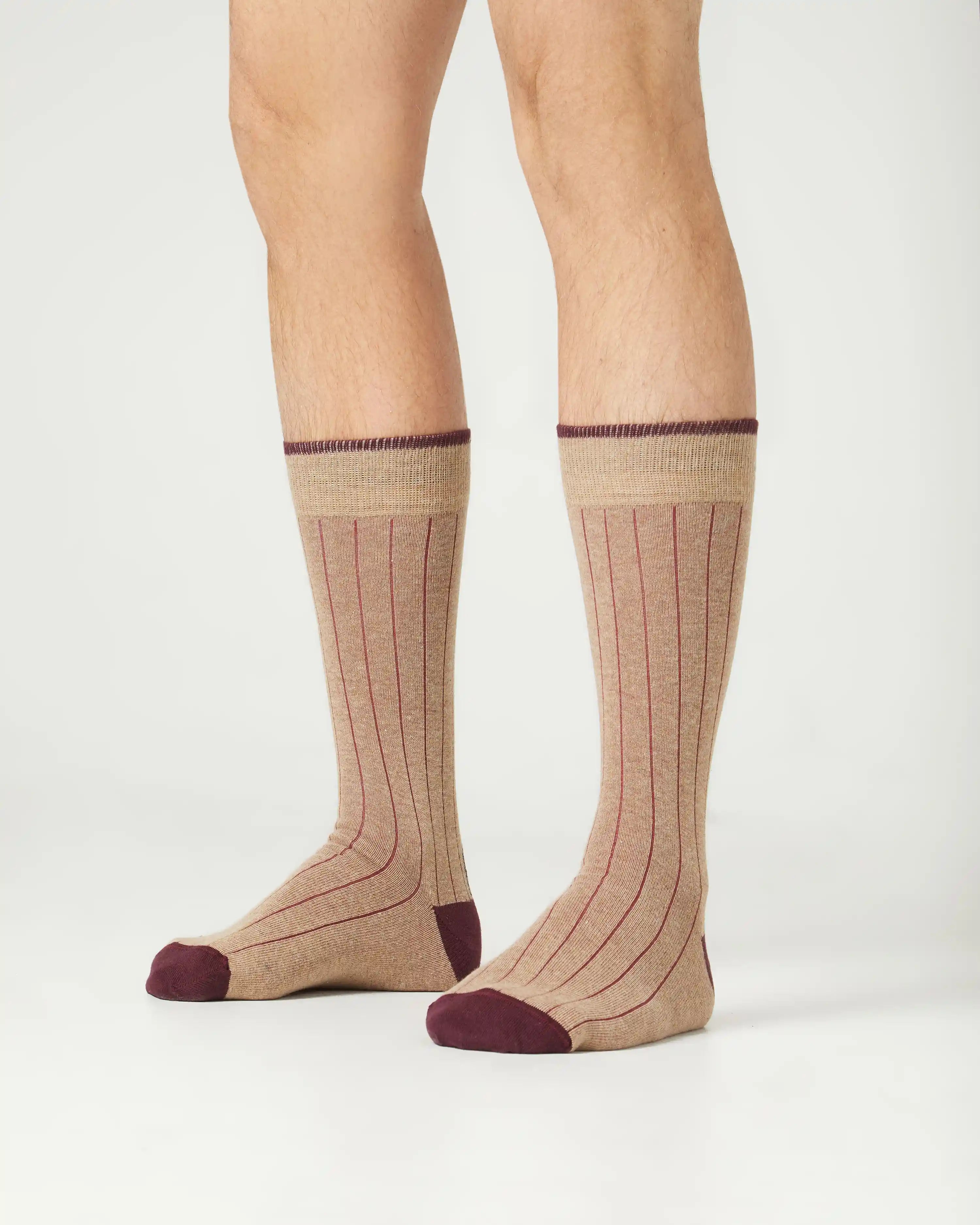 Calcetines media caña de hombre Kiff Kiff beige falso canalé