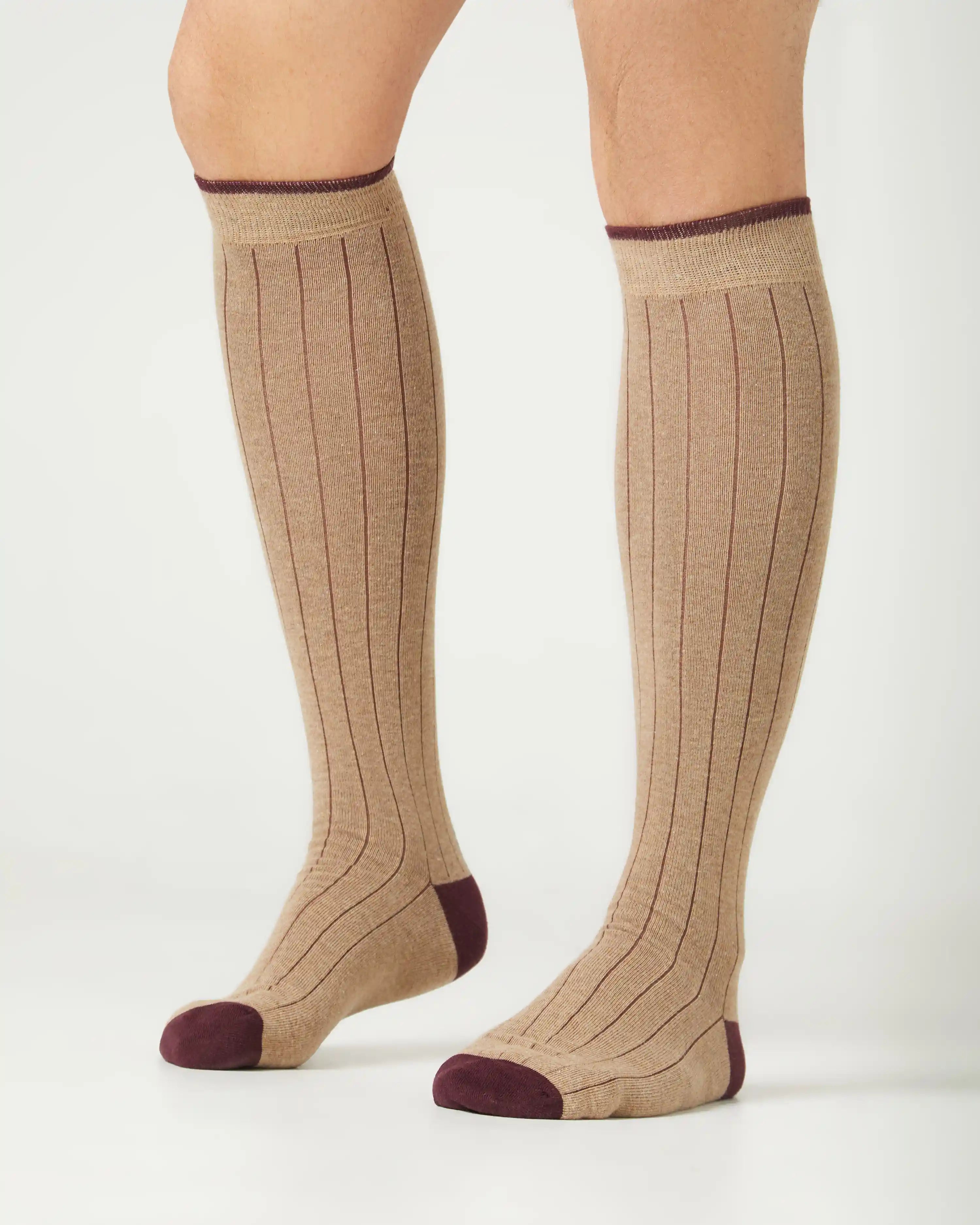 Calcetines caña alta de hombre Kiff Kiff beige falso canalé