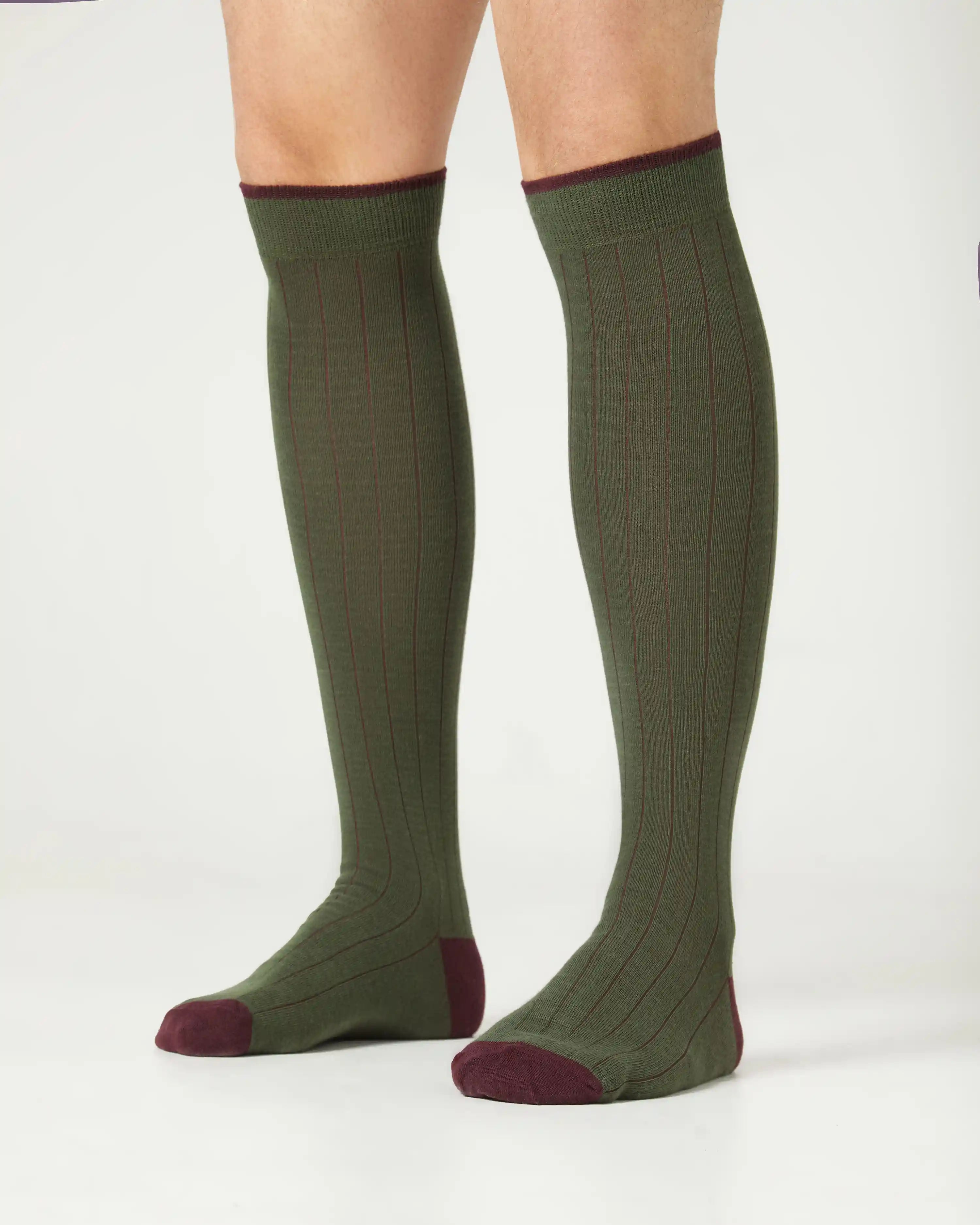 Calcetines caña alta de hombre Kiff Kiff verde caza falso canalé