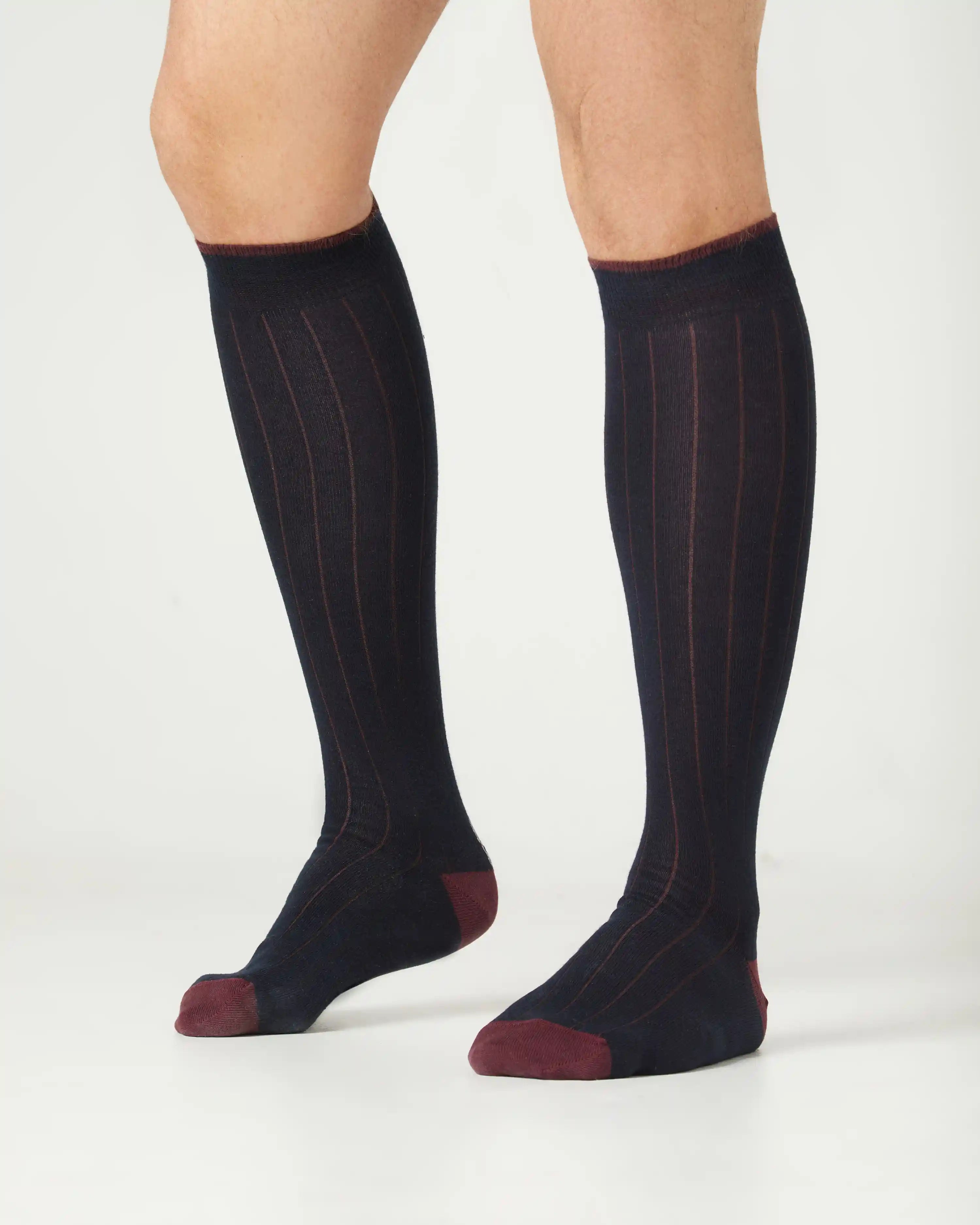 Calcetines caña alta de hombre Kiff Kiff azul marino falso canalé