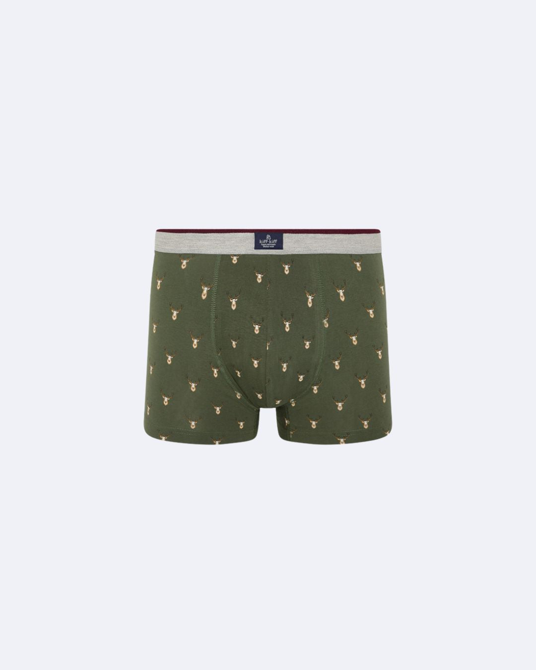 Bóxer de punto de hombre Kiff Kiff verde estampado de cabeza ciervo.