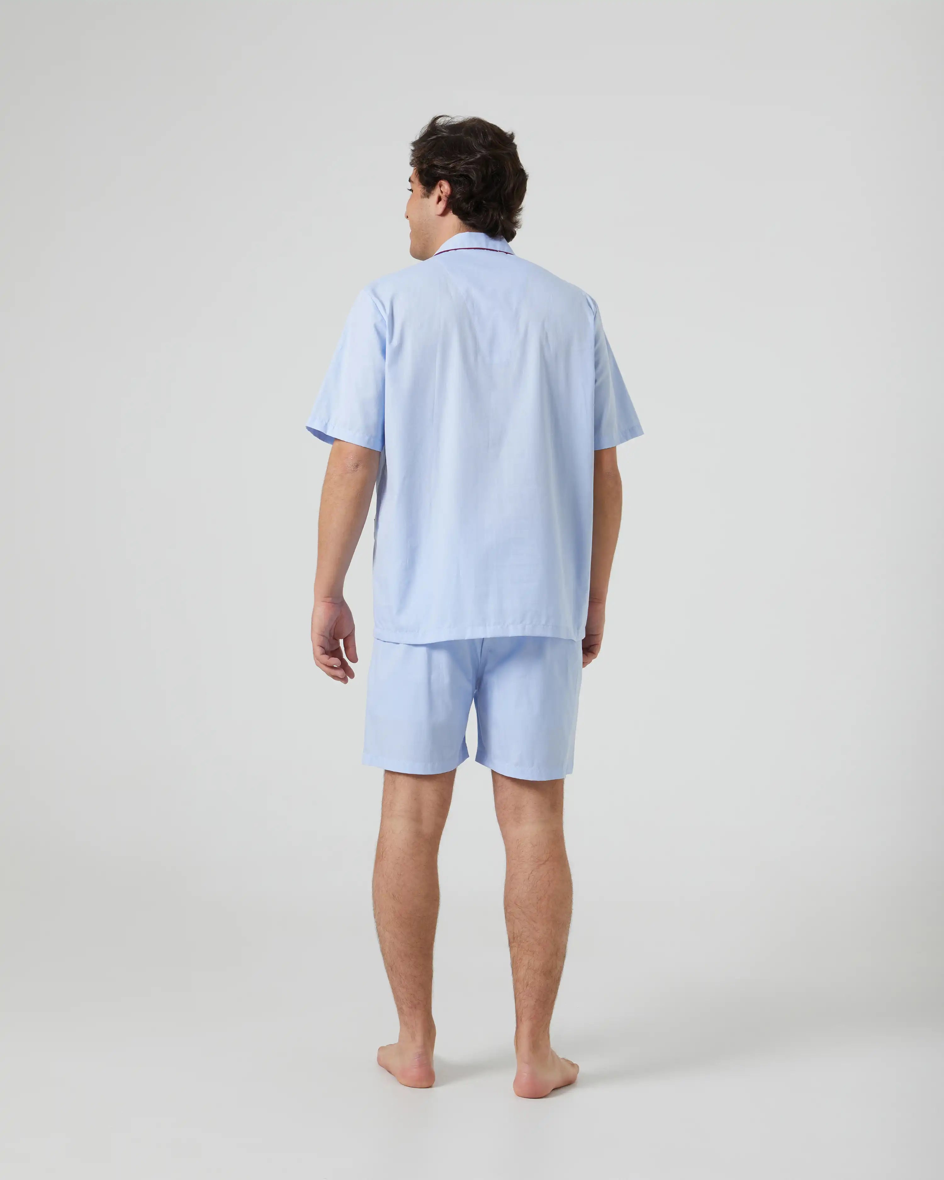 Pijama corto de hombre algodón azul claro