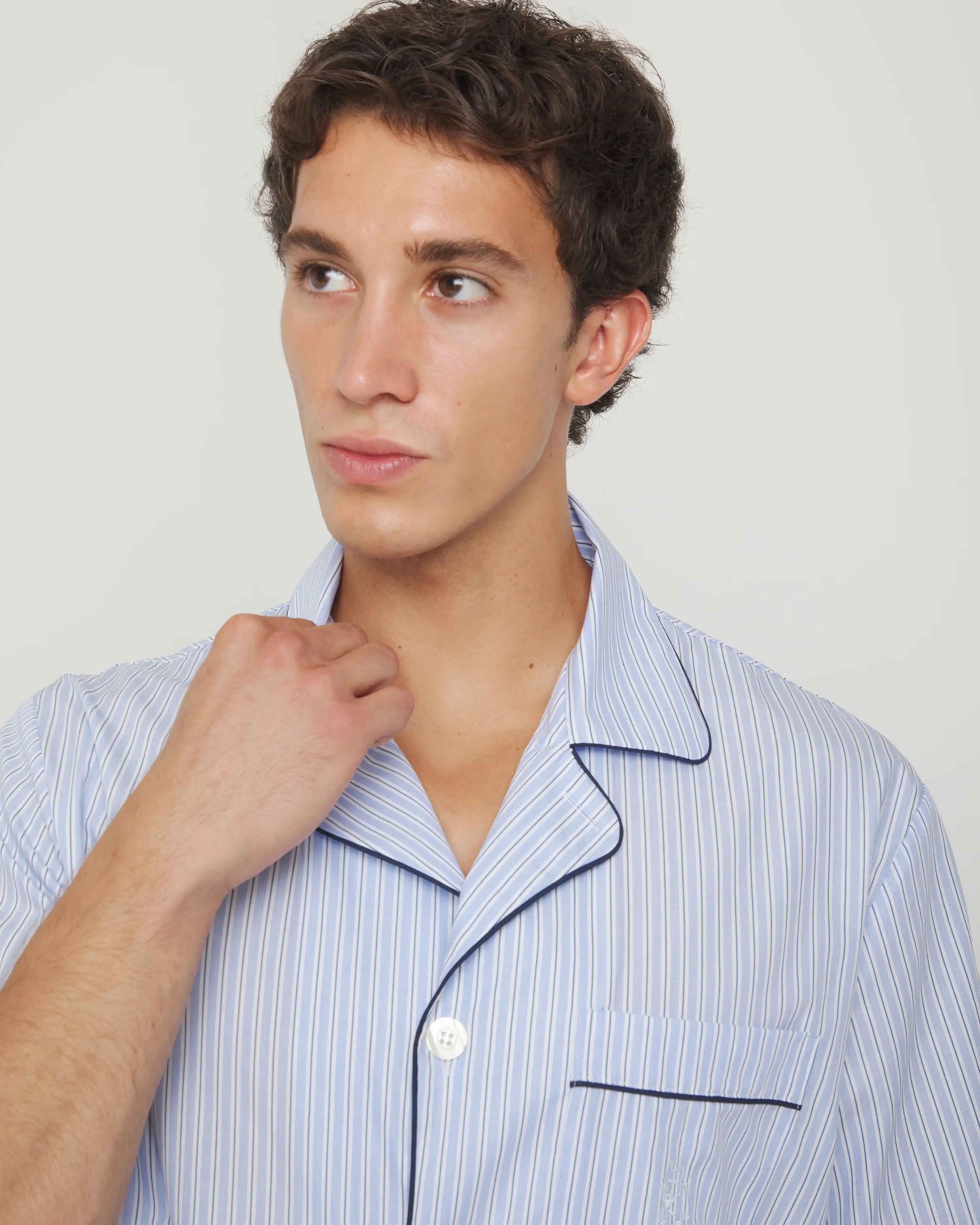 Pijama corto de hombre algodón azul