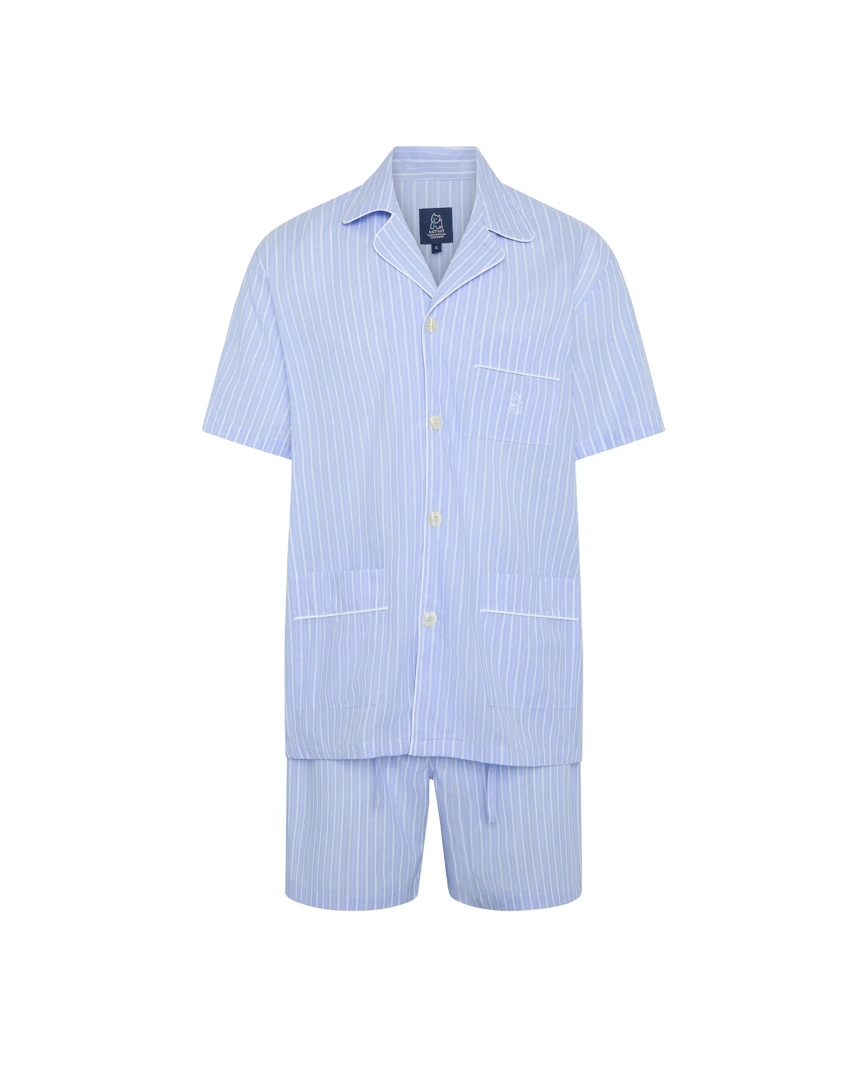 Pijama corto de hombre algodón azul