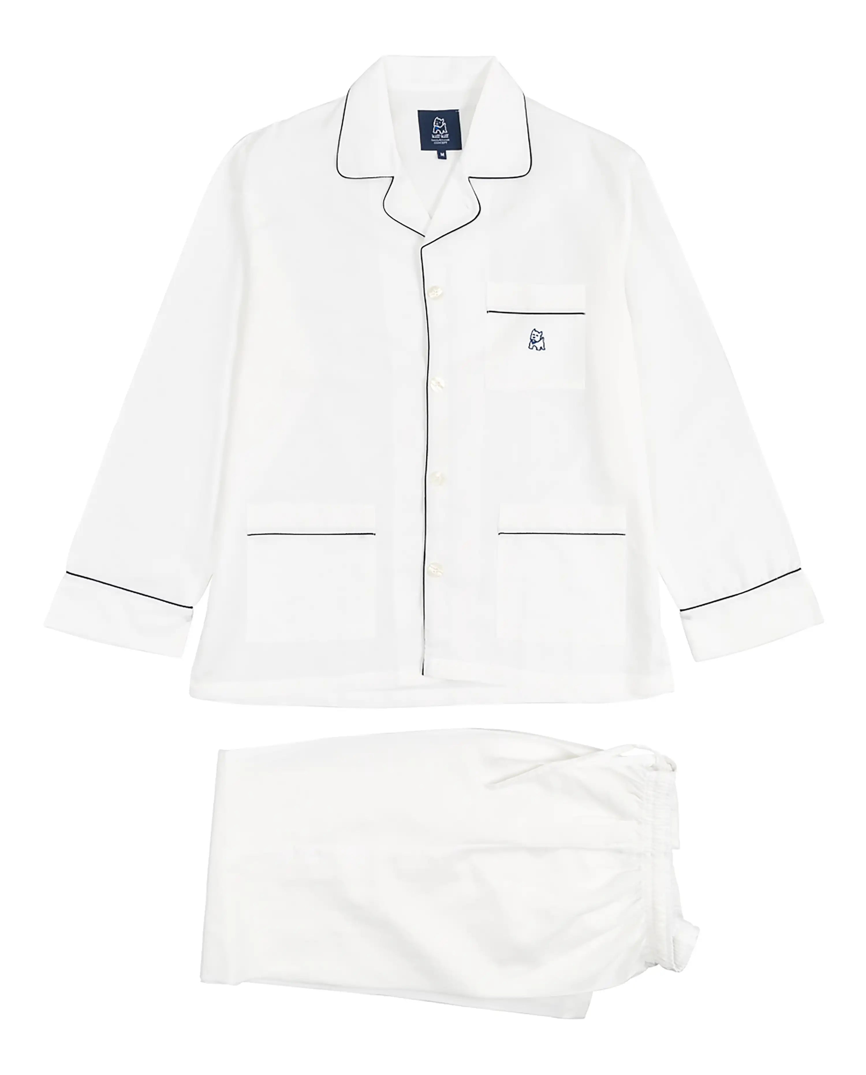 Pijama largo de hombre de tela de algodón blanco
