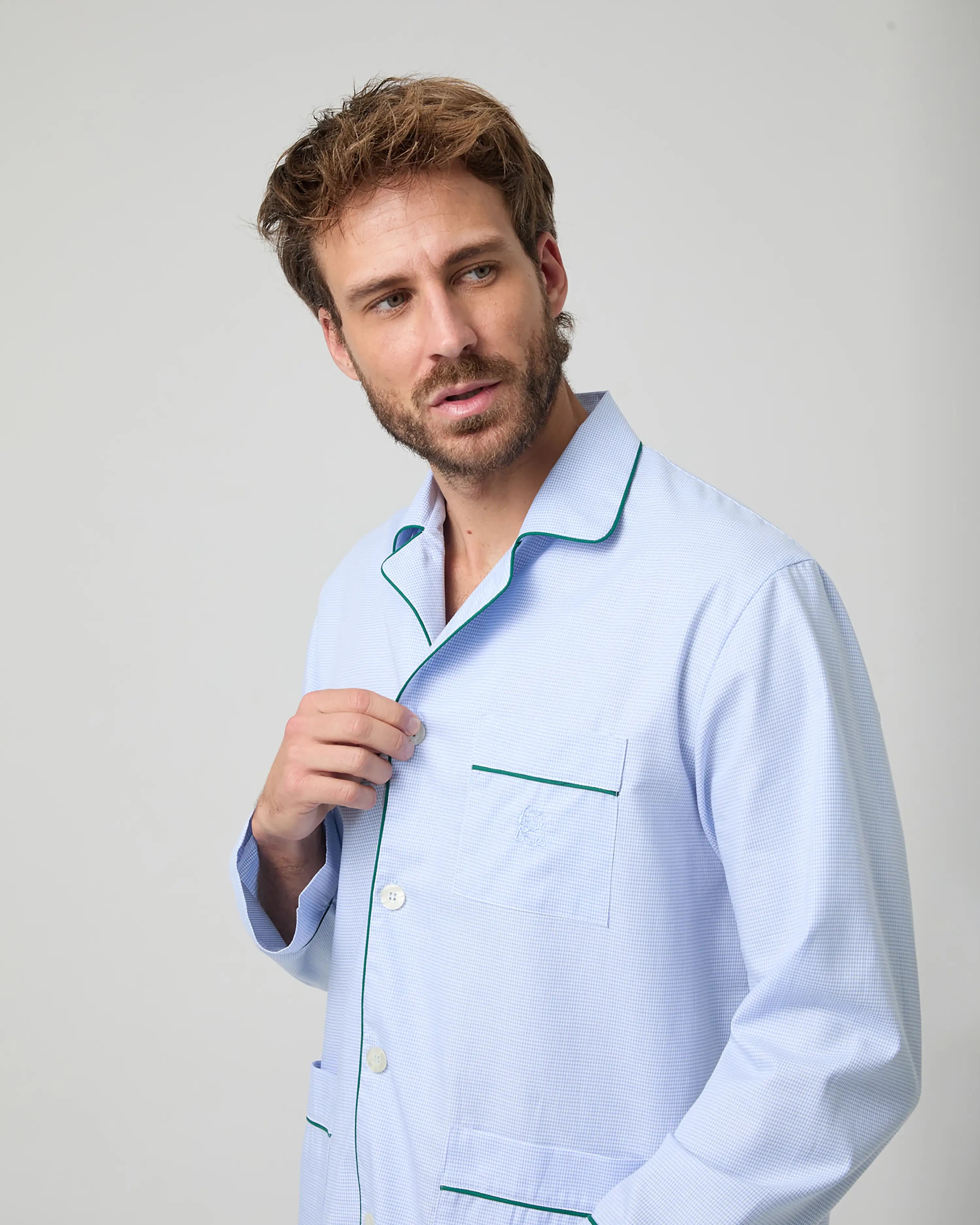 Pijama largo de hombre Kiff Kiff de tela mini pata de gallo