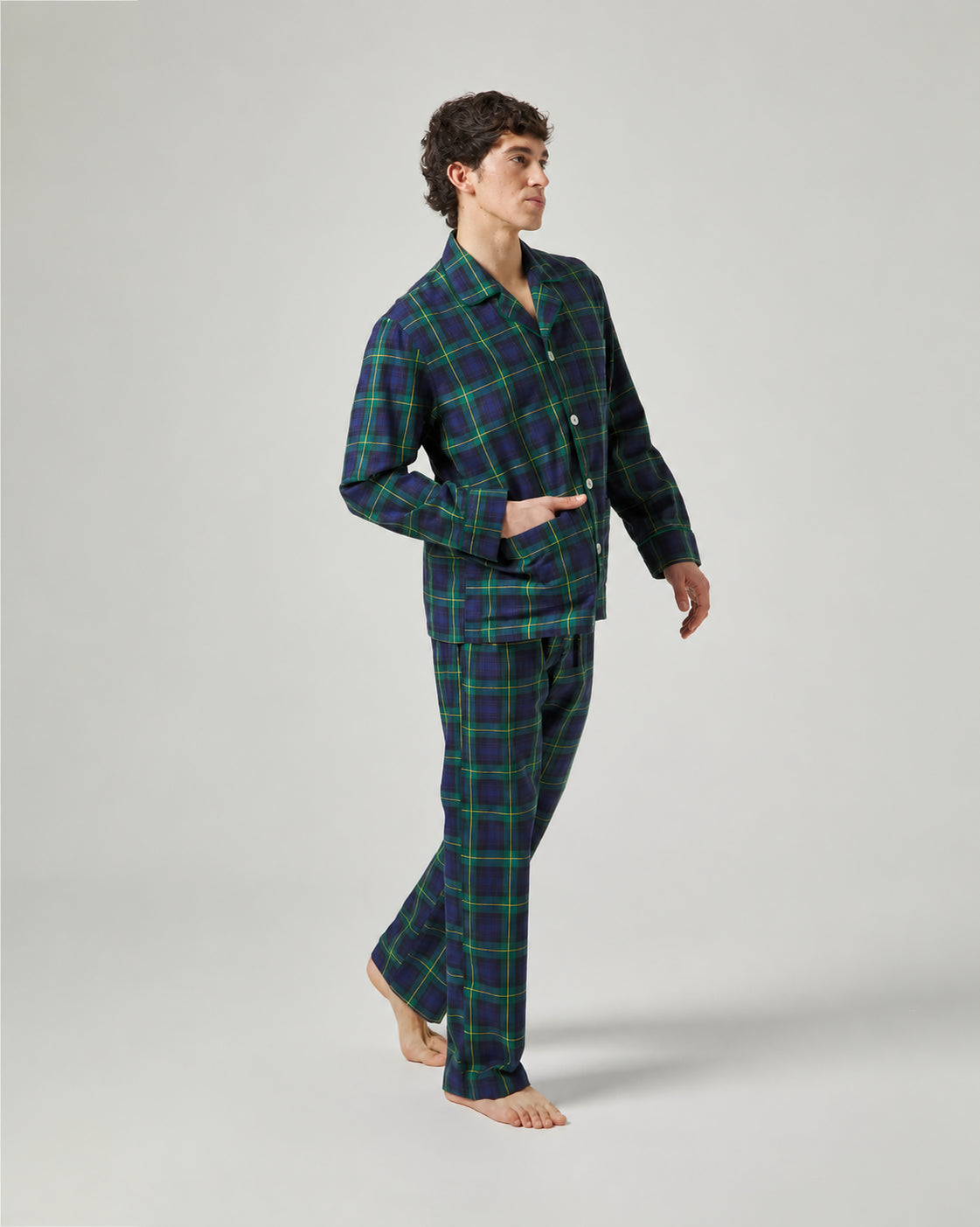 Pijama largo de hombre tejido caliente de cuadros