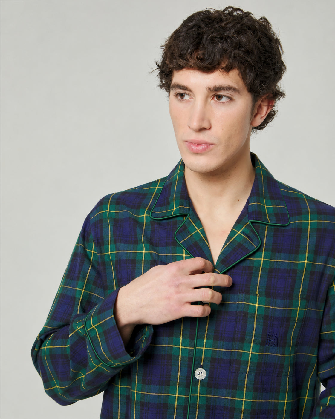 Pijama largo de hombre tejido caliente de cuadros