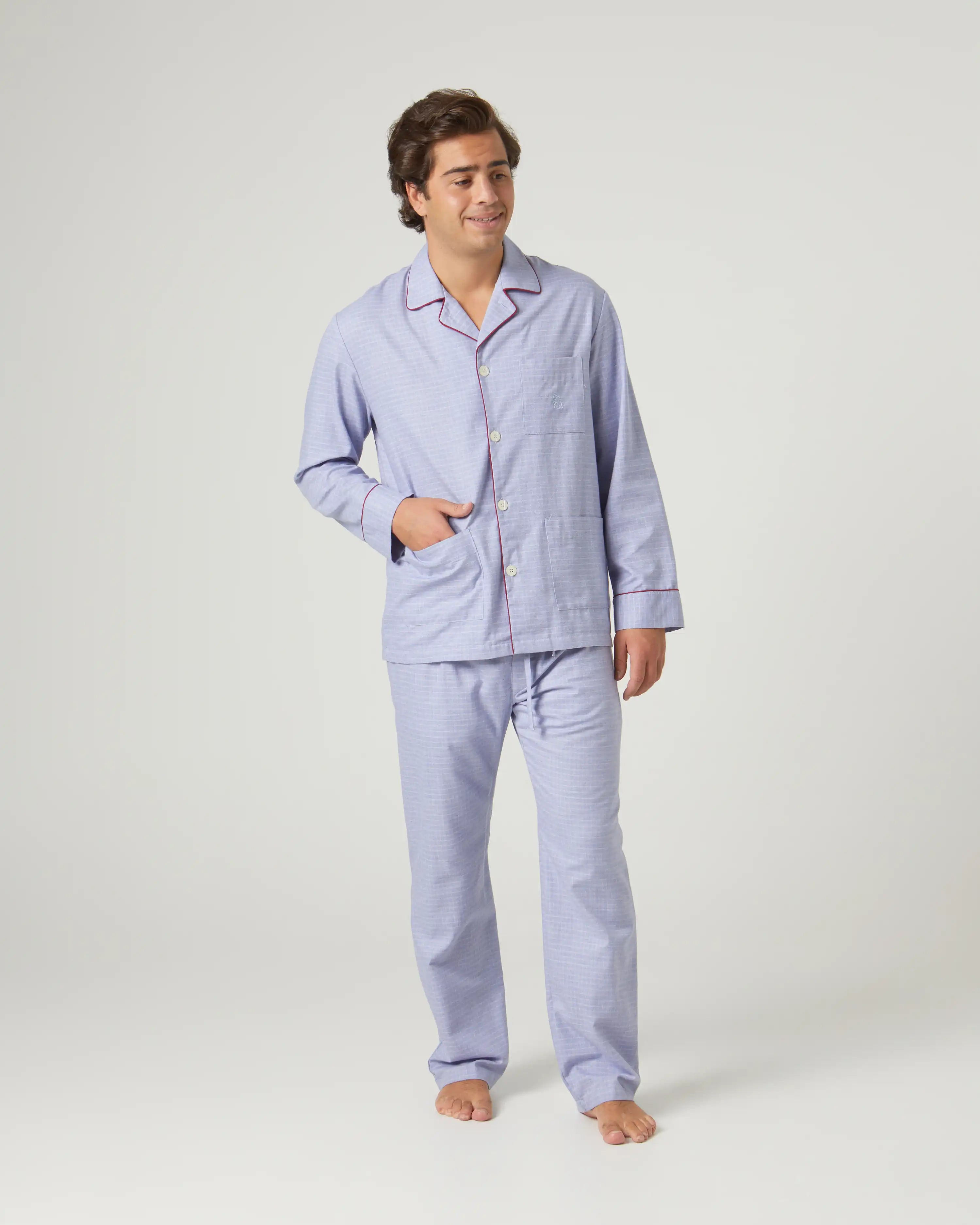 Pijama largo de hombre tejido caliente de cuadros