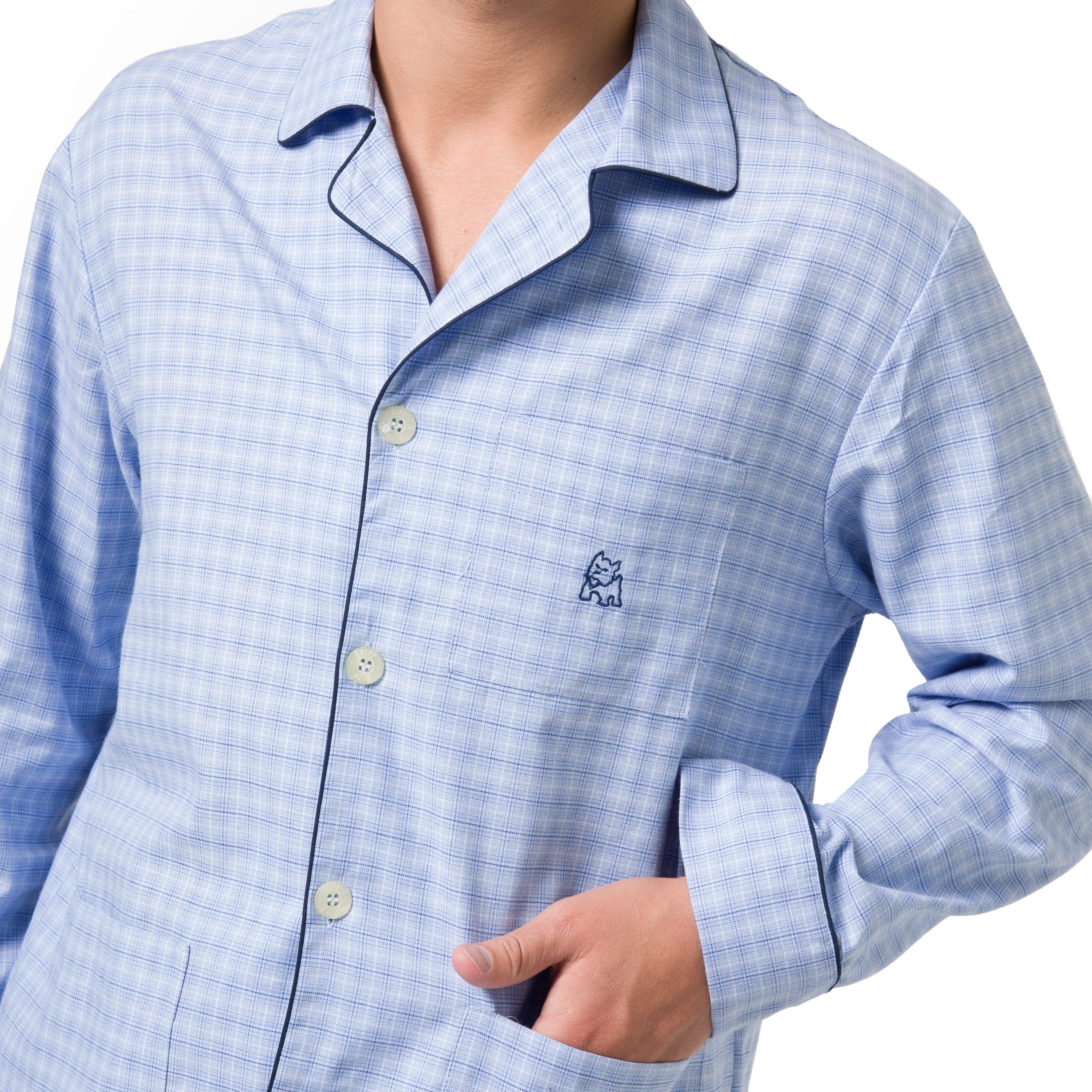 Pijama largo de hombre tejido caliente de cuadros