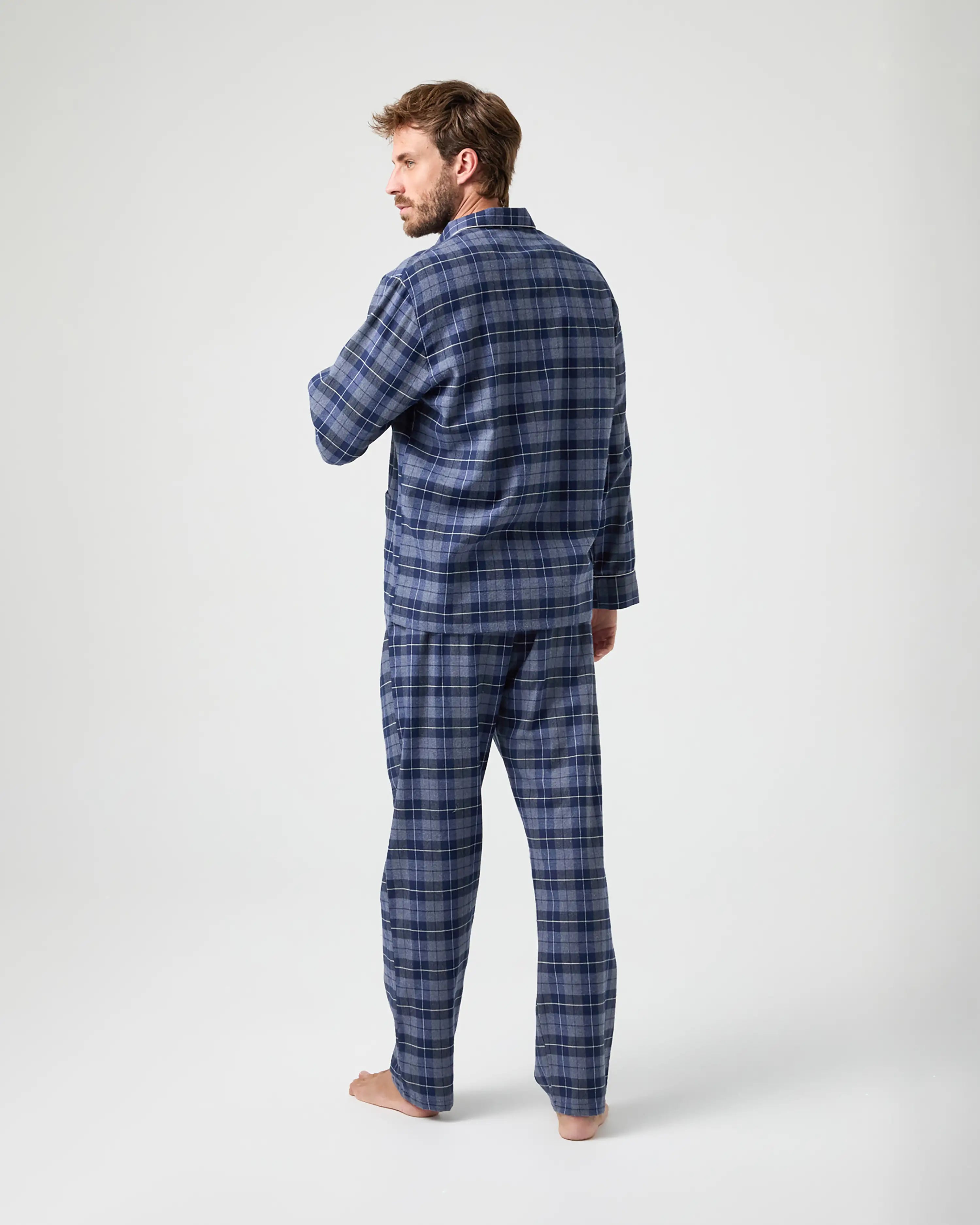 Pijama largo de hombre tejido caliente de cuadros