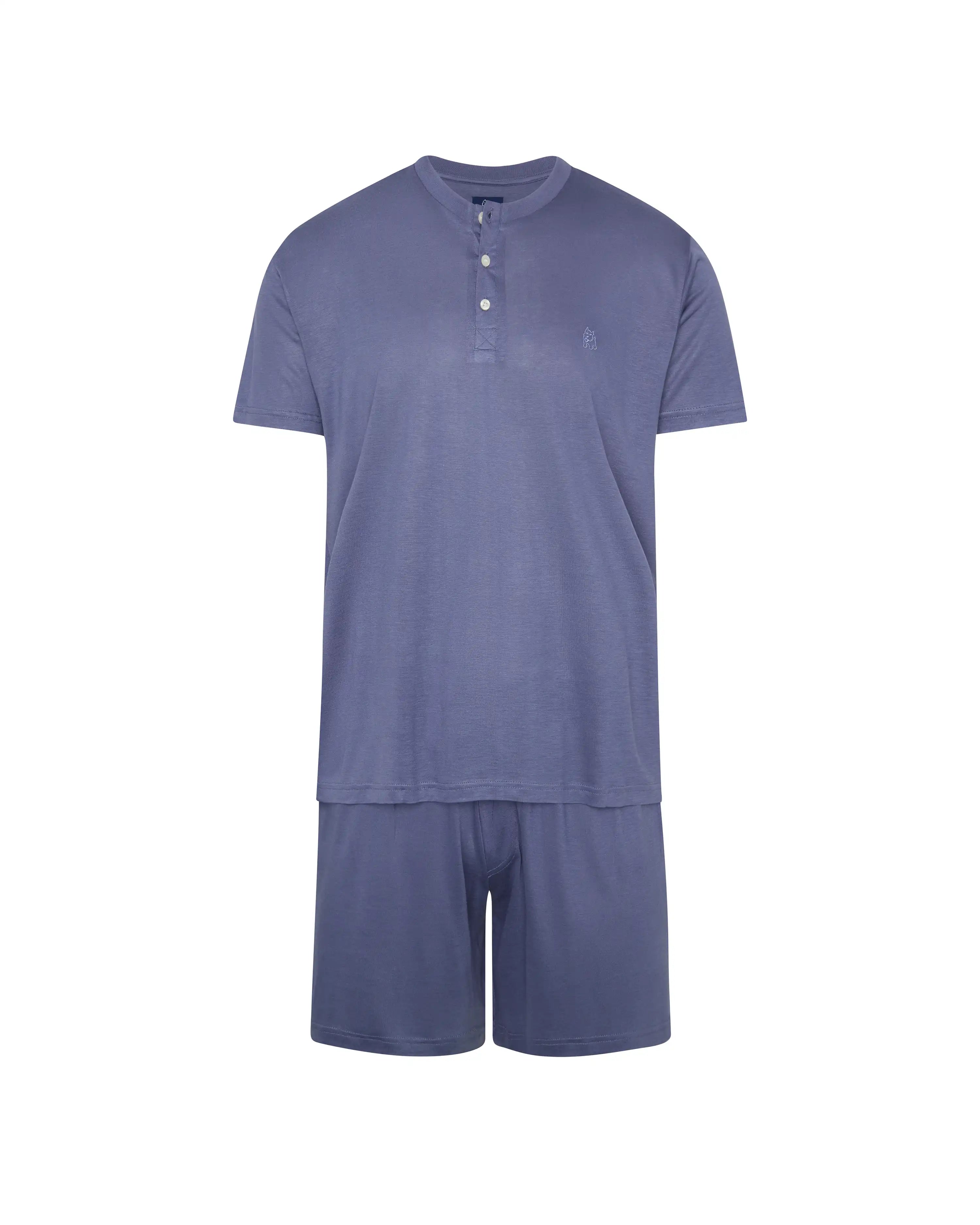 Pijama Corto de Hombre en Tejido de Modal Azul Jeans