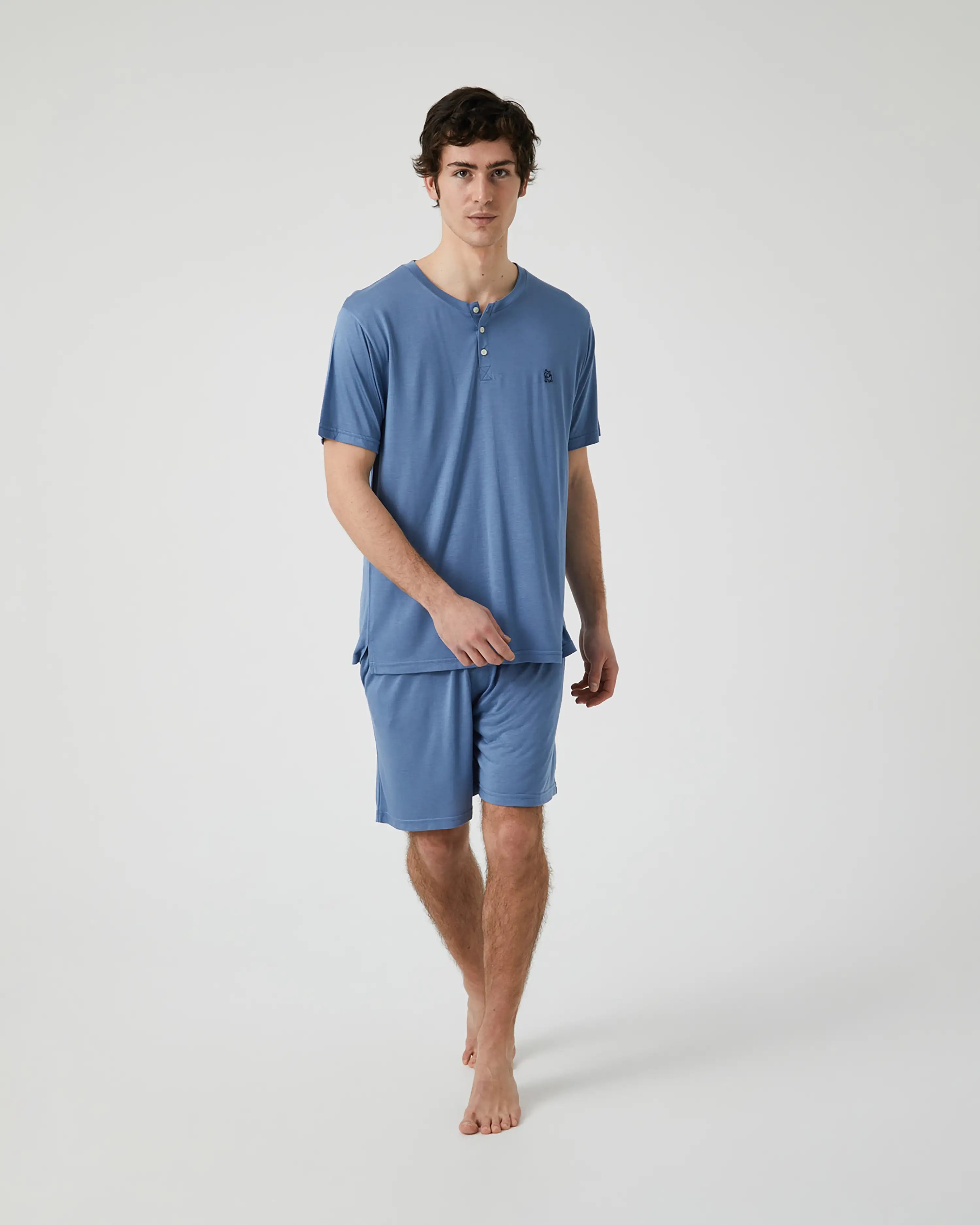 Pijama Corto de Hombre en Tejido de Modal Azul Jeans