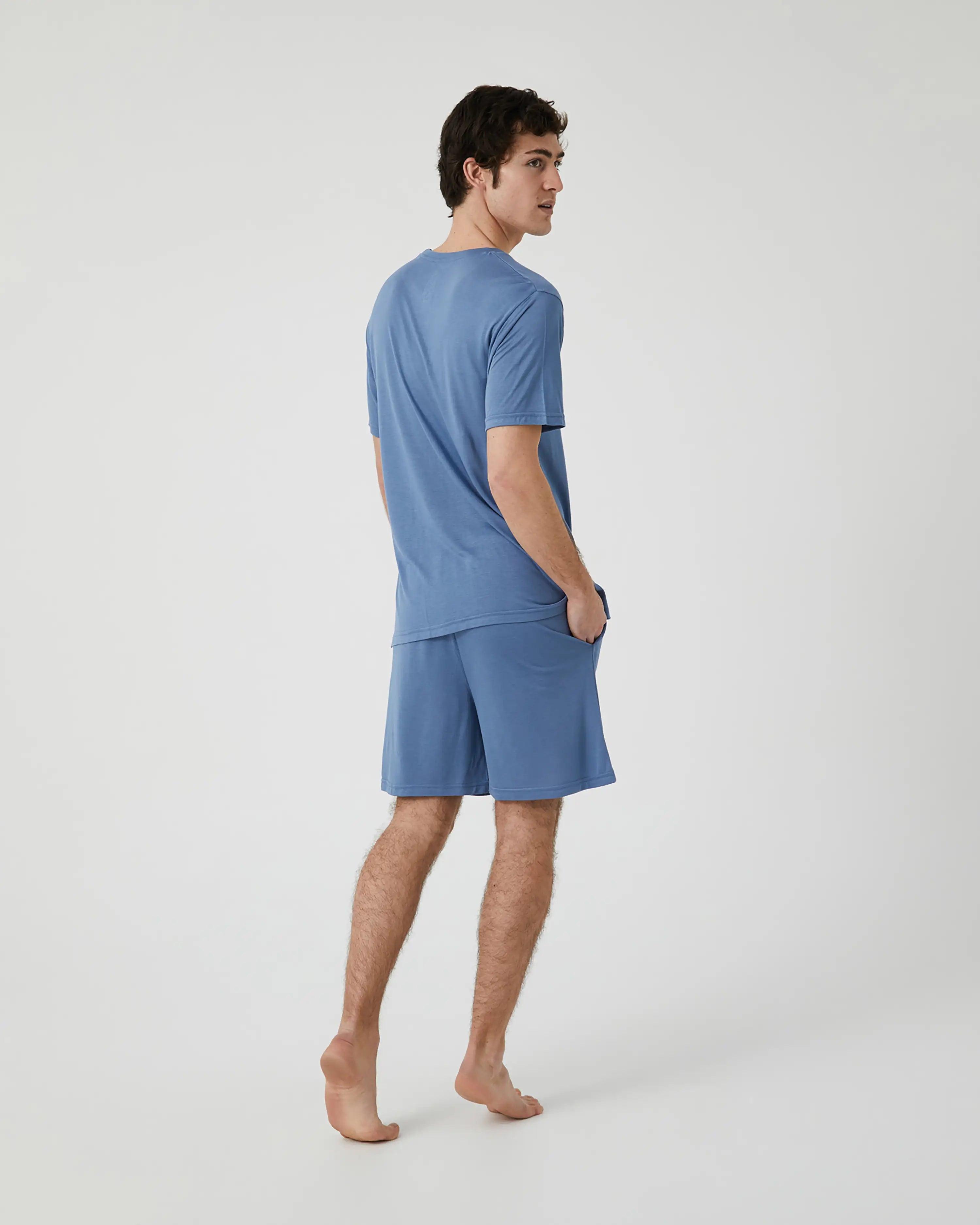 Pijama Corto de Hombre en Tejido de Modal Azul Jeans