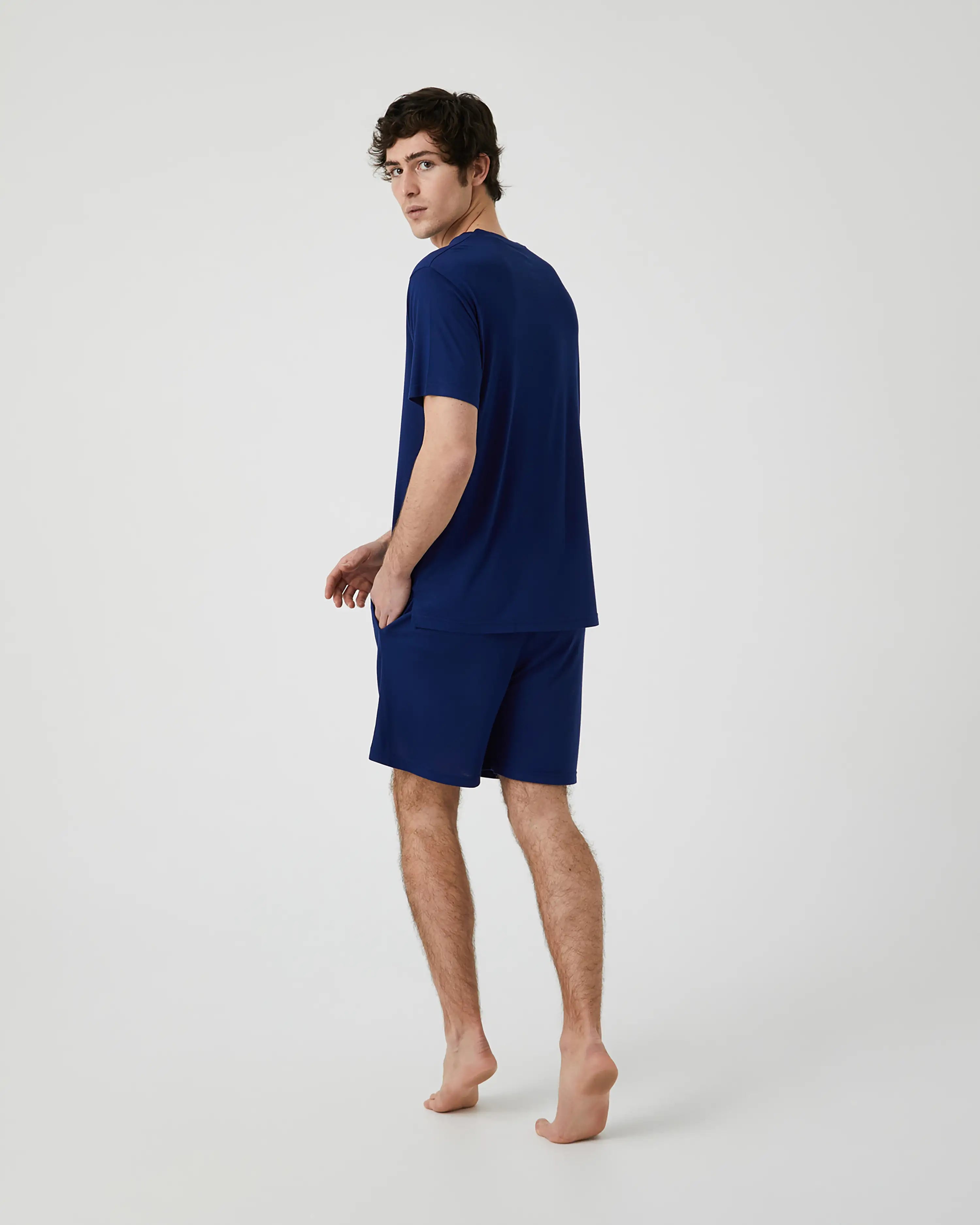 Pijama Corto de Hombre en Tejido de Modal Azul Marino