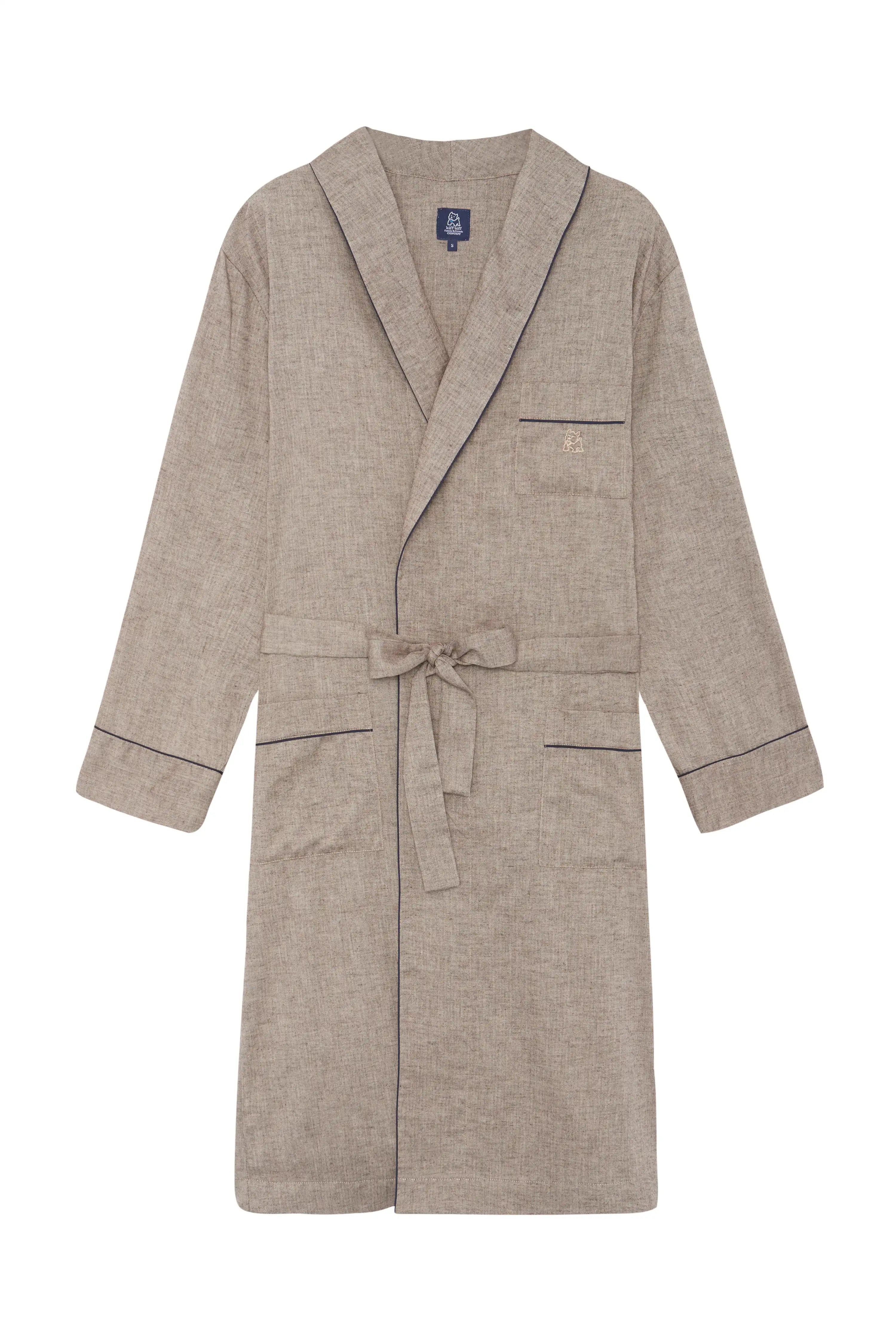 Bata de Algodón con Tejido de Espiga beige