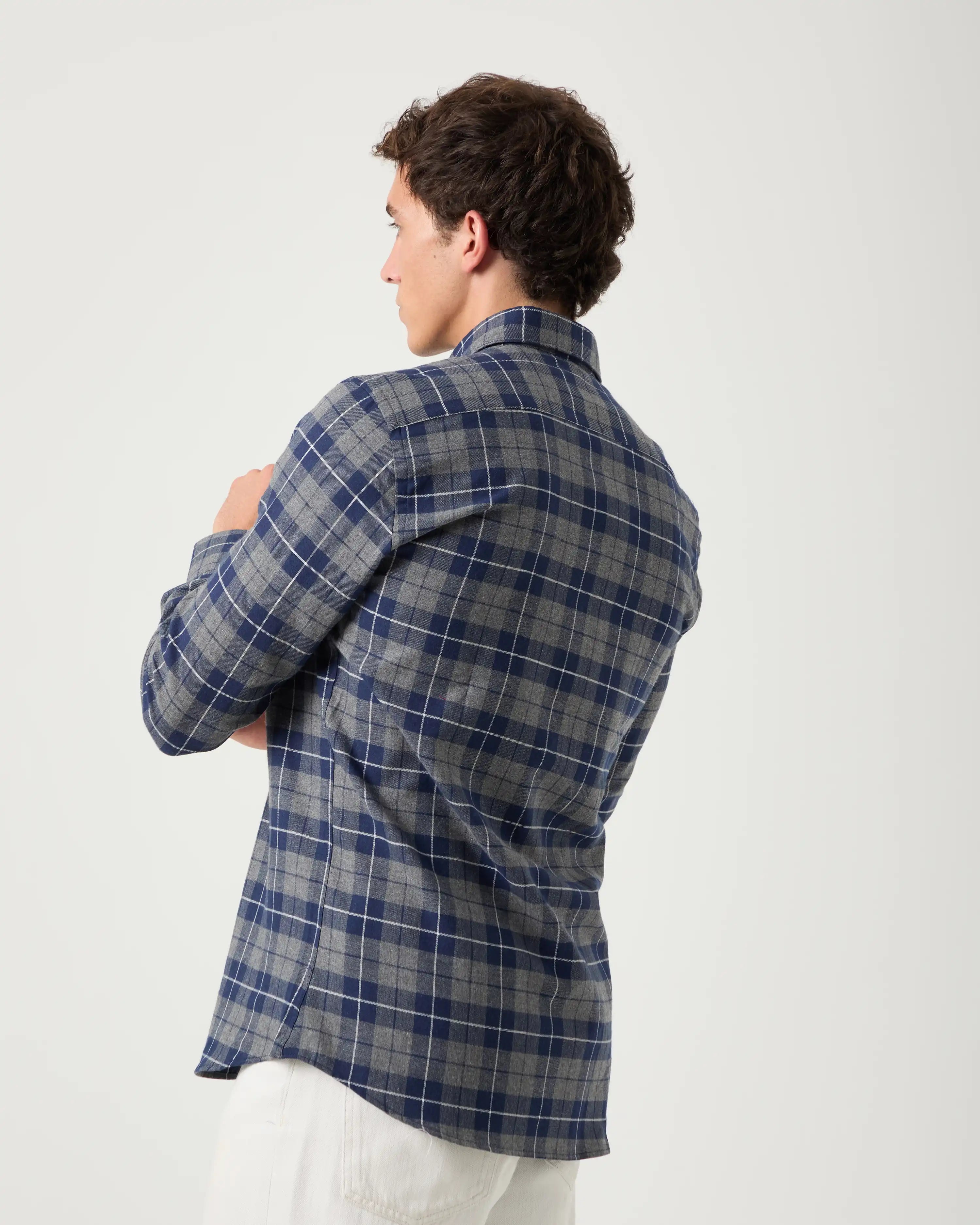 Camisa Sport Cuadros Gris Marino