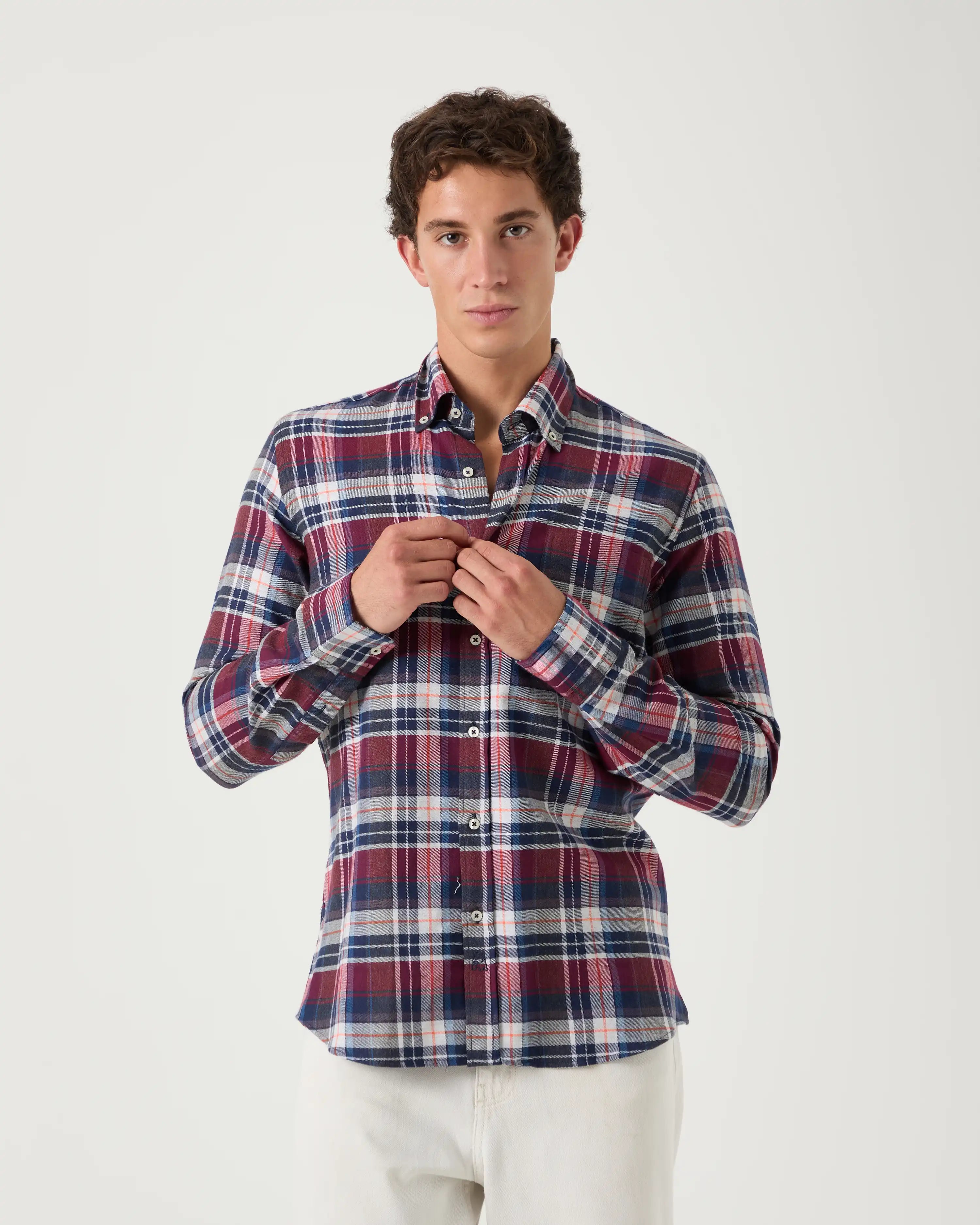 Camisa Sport grana cuadros azul beige