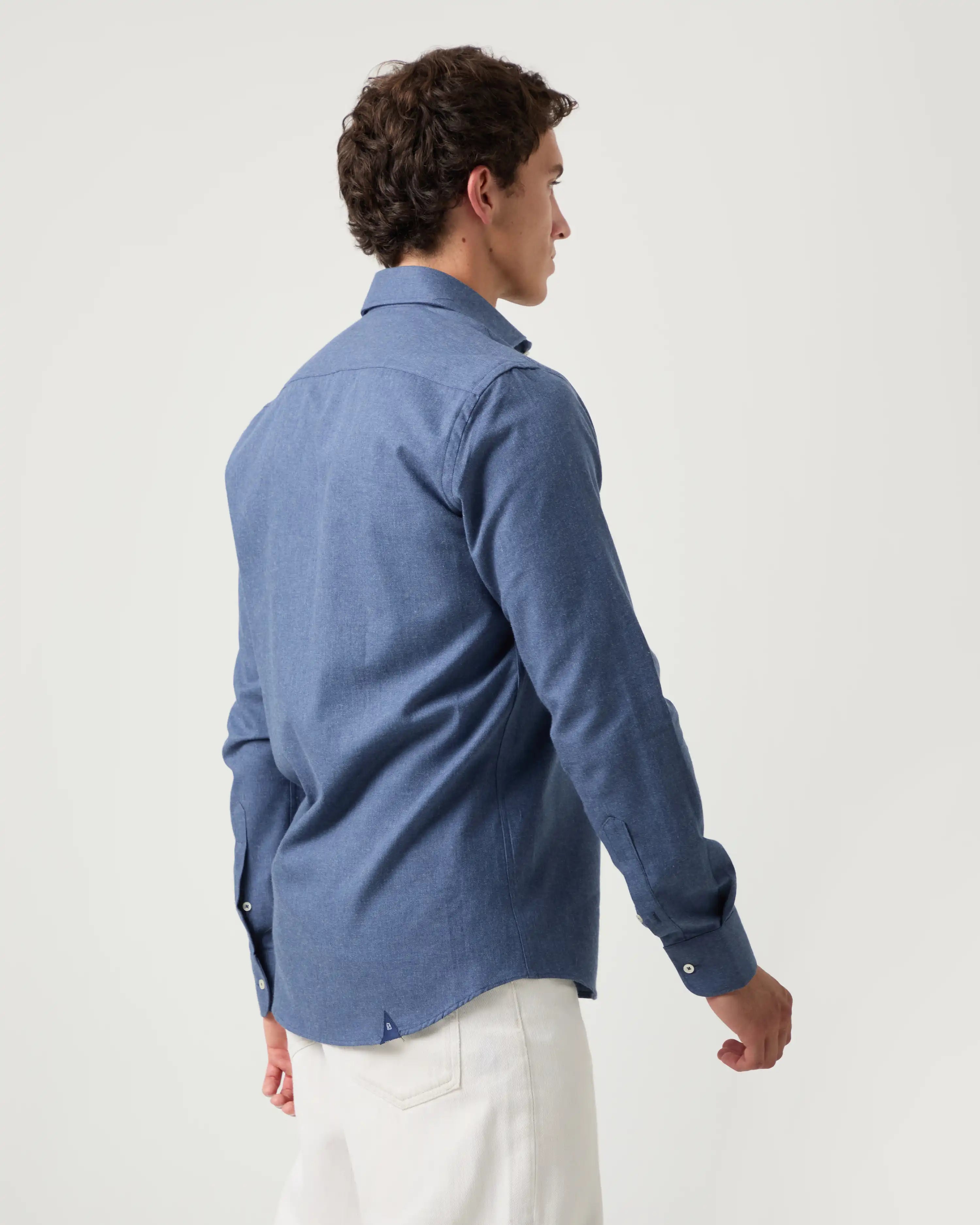 Camisa casual de algodón lisa azul jeans