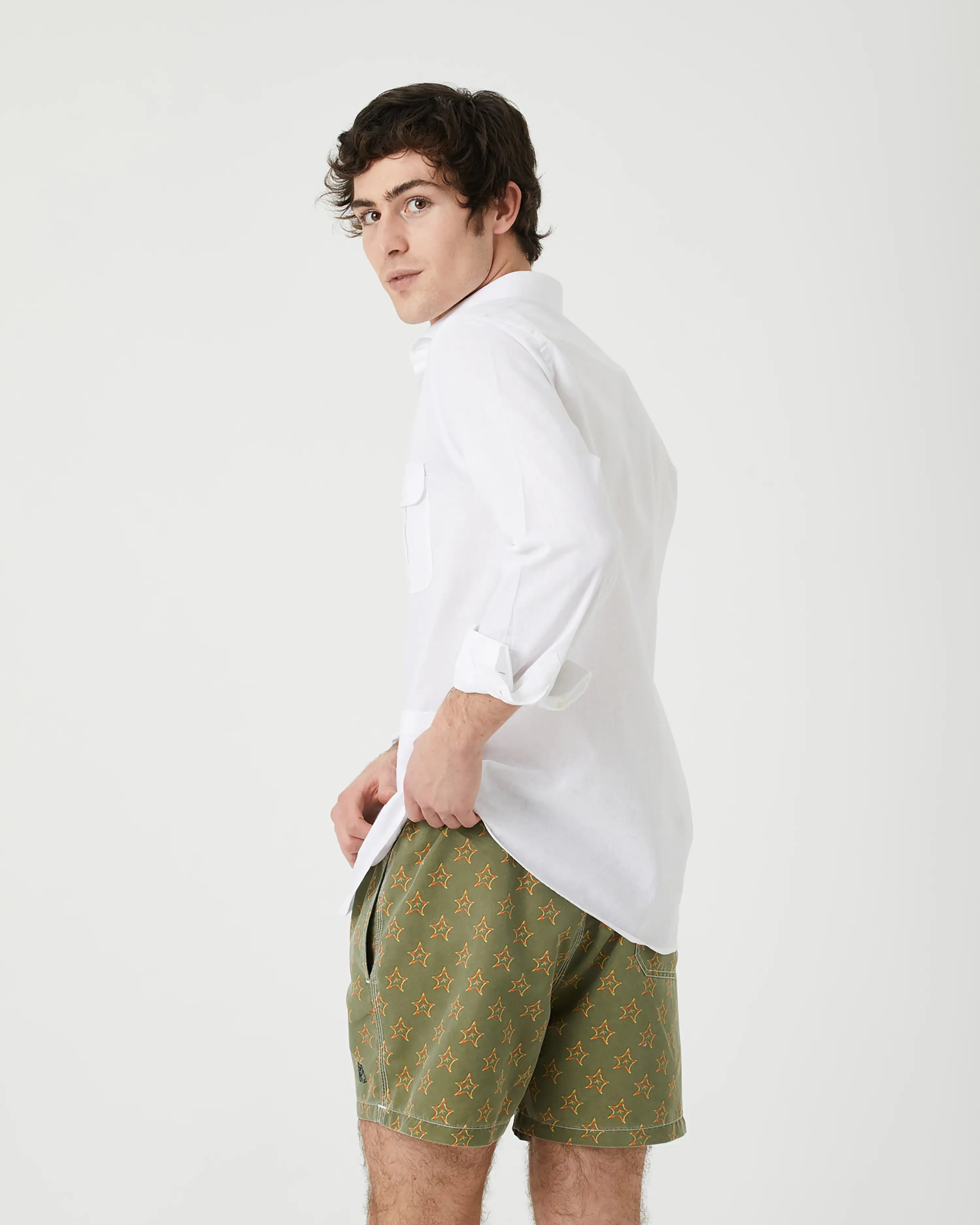 Camisa de Hombre Tipo Sahariana en Mezcla de Lino y Algodón