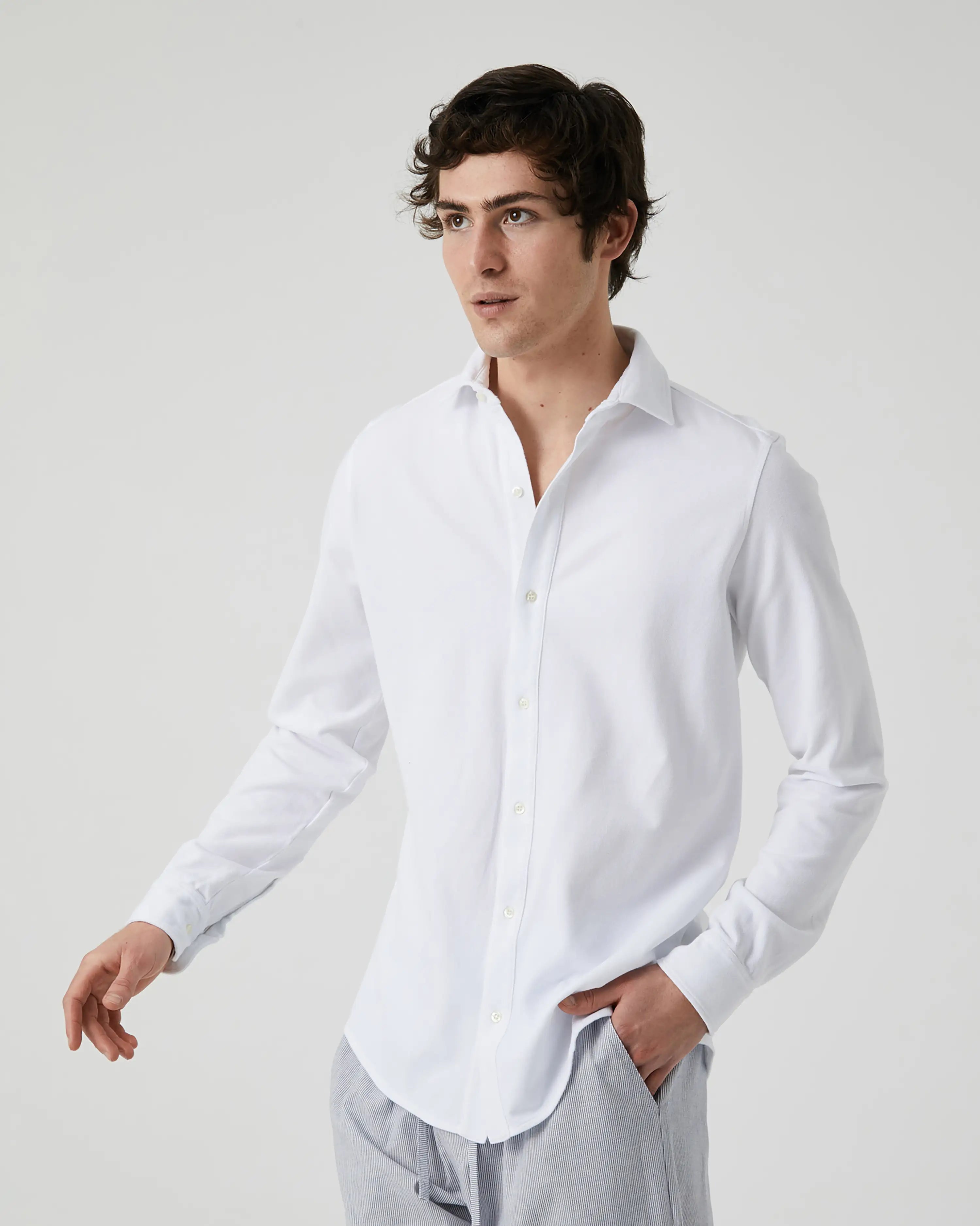 Camisa Lisa manga larga de Piqué blanco desgastado