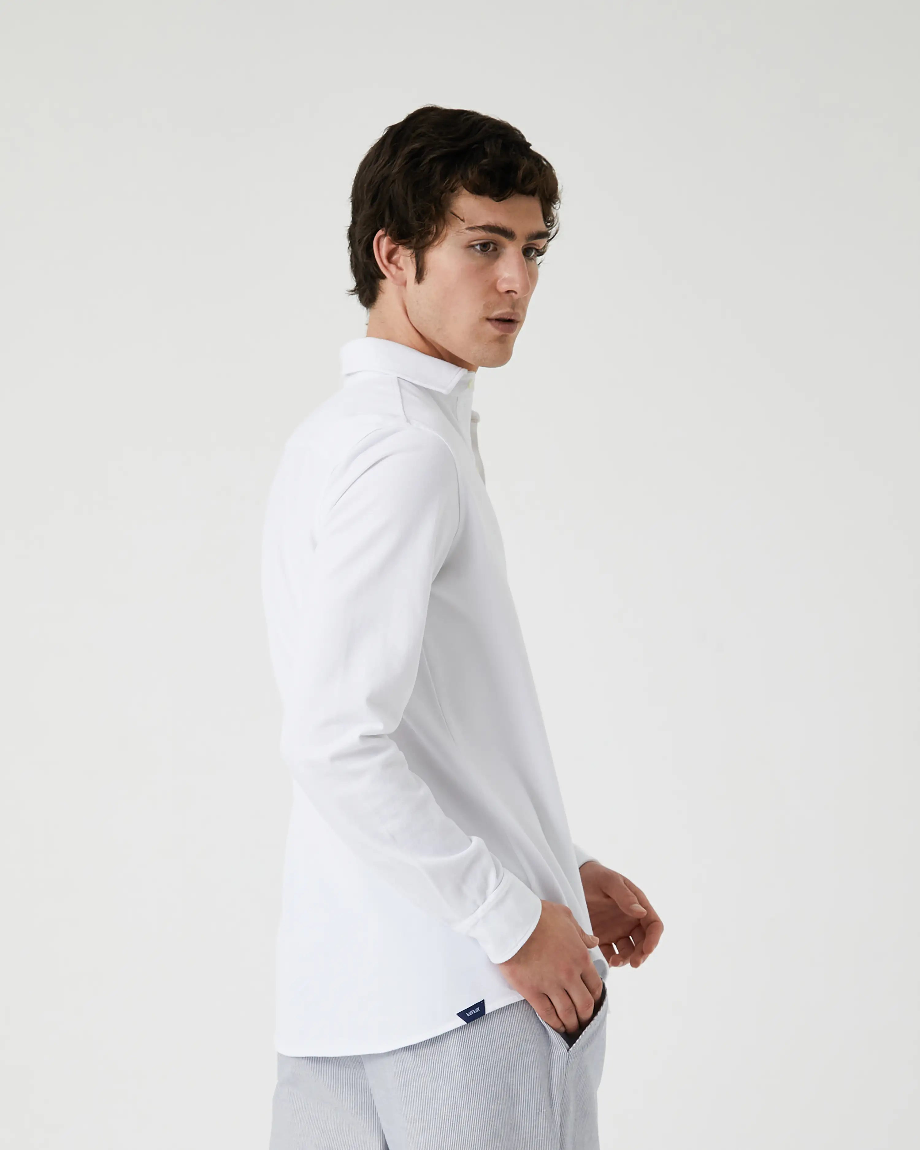 Camisa Lisa manga larga de Piqué blanco desgastado