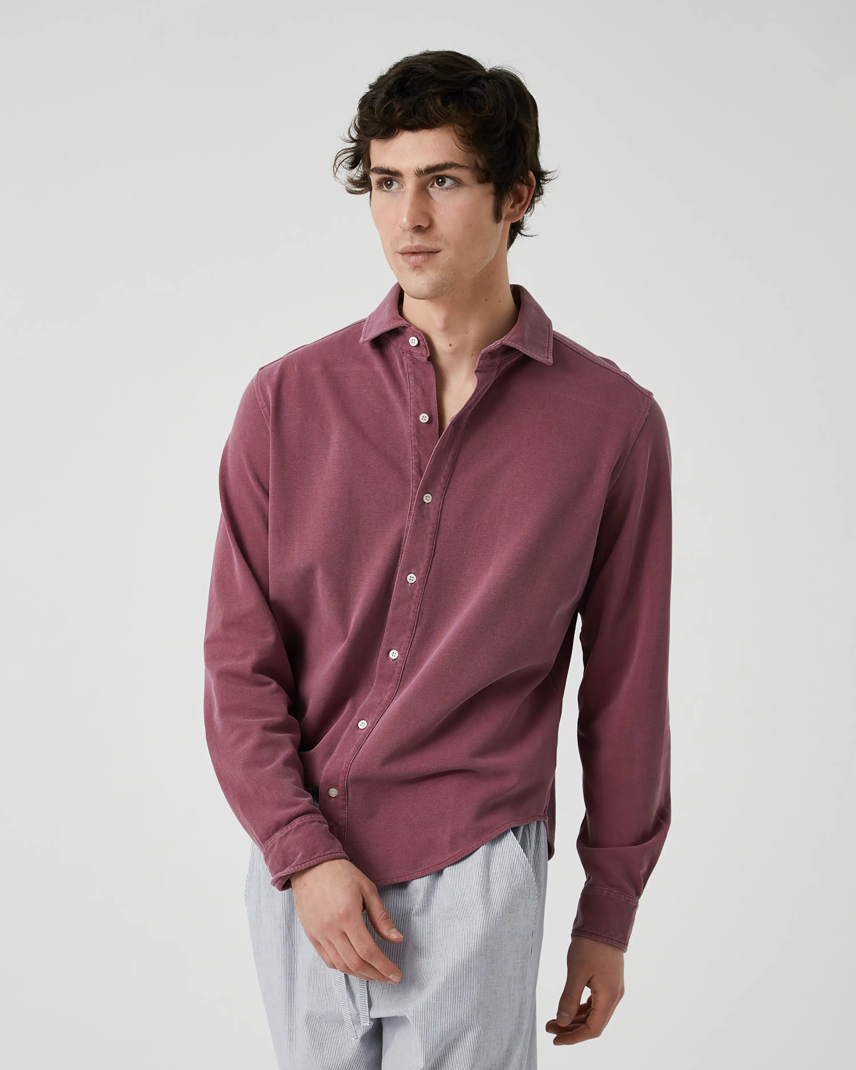 Camisa Lisa manga larga de Piqué grana desgastado