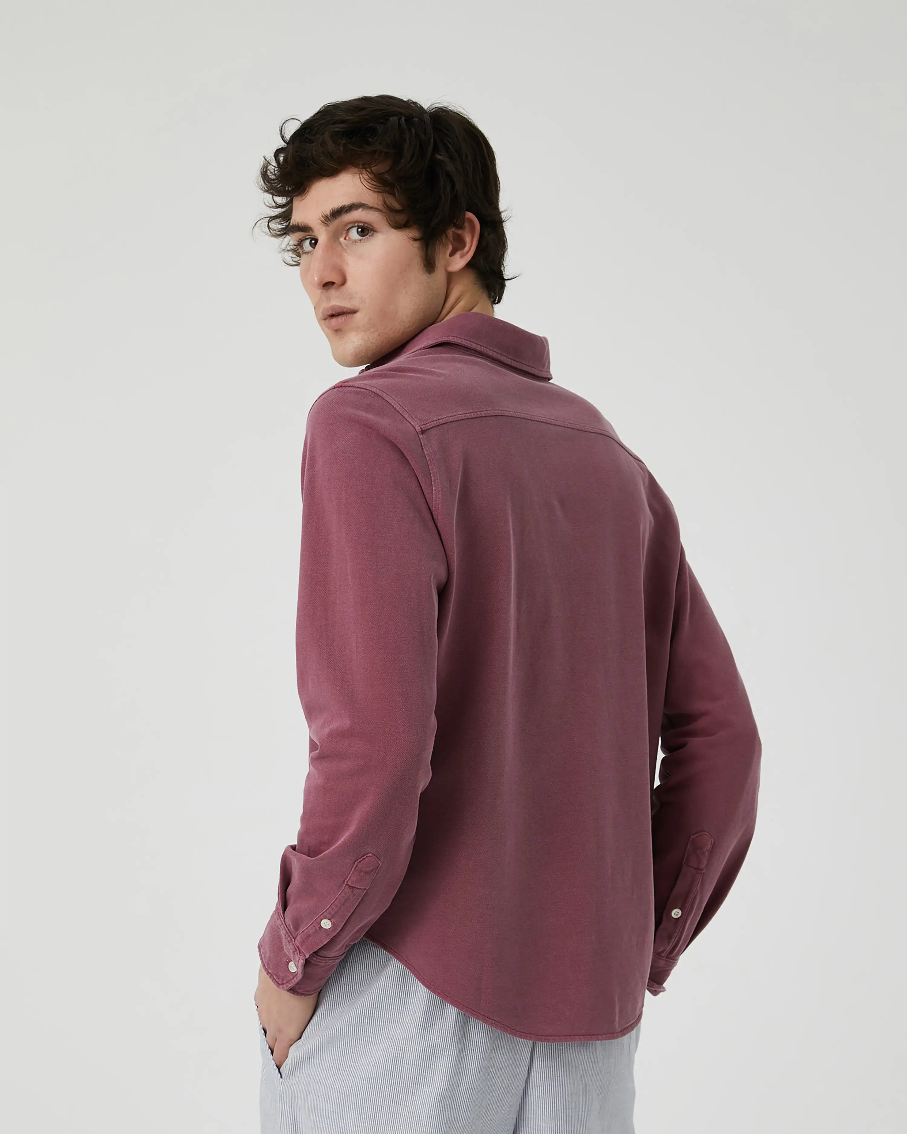 Camisa Lisa manga larga de Piqué grana desgastado
