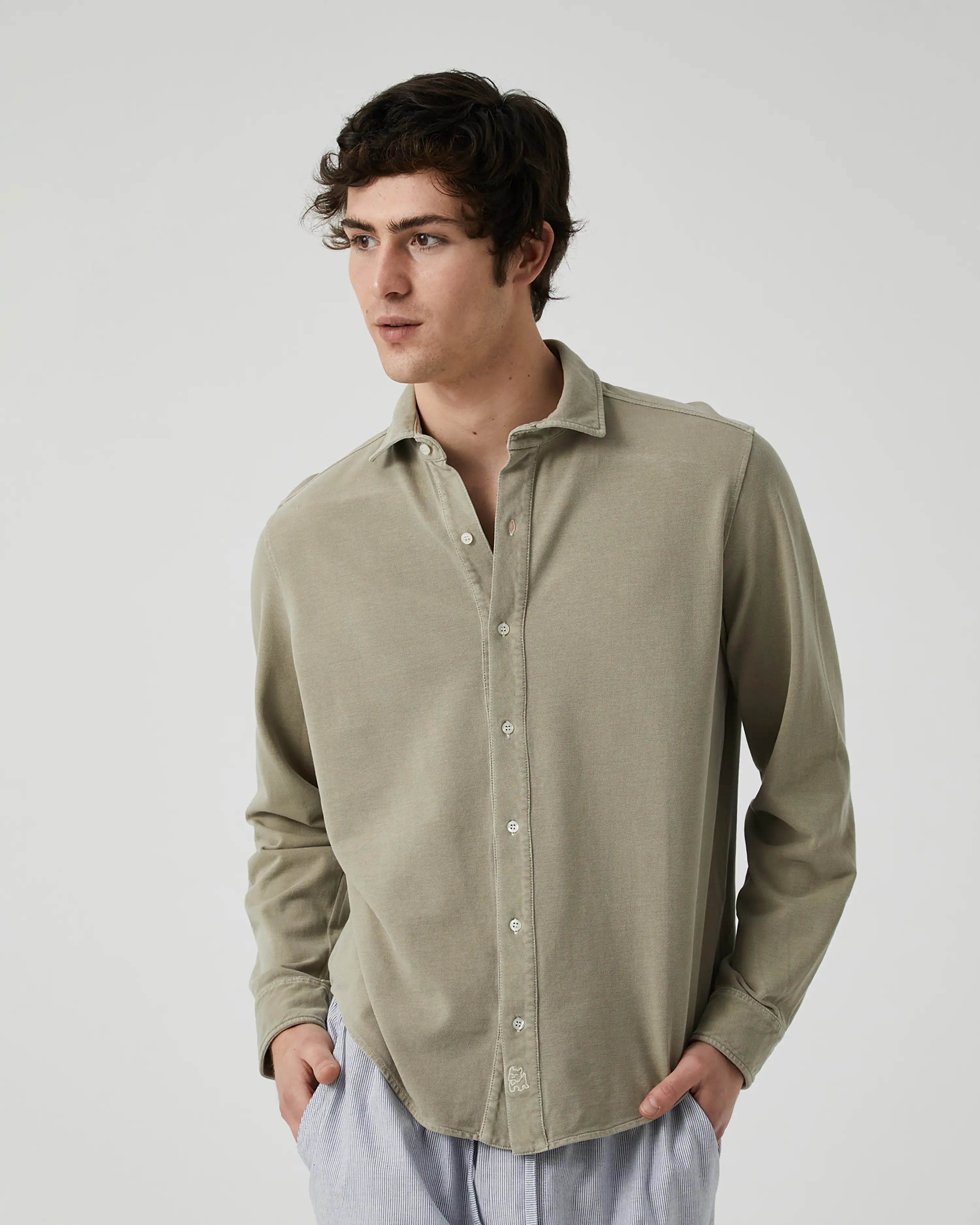 Camisa Lisa manga larga de Piqué beige desgastado