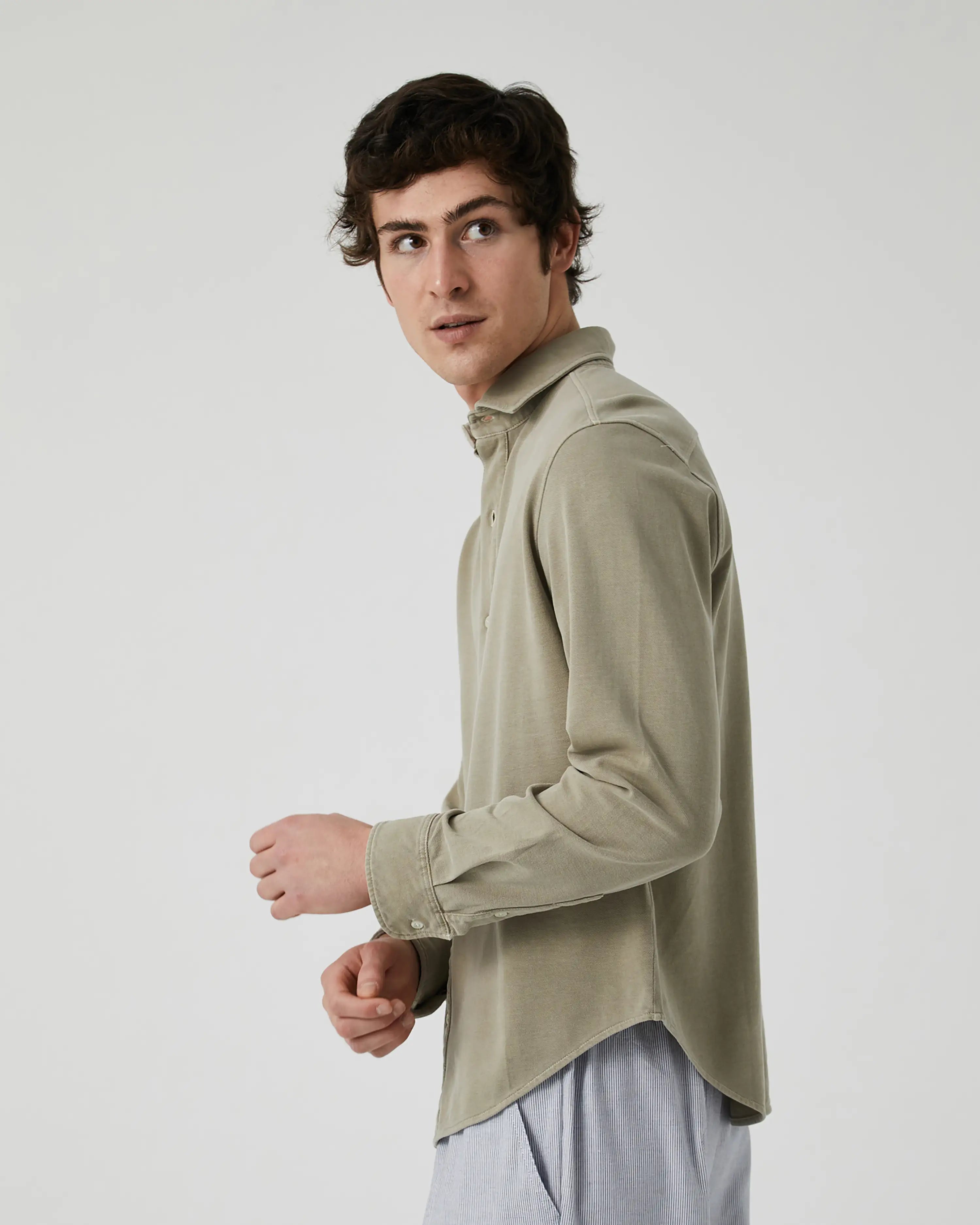 Camisa Lisa manga larga de Piqué beige desgastado