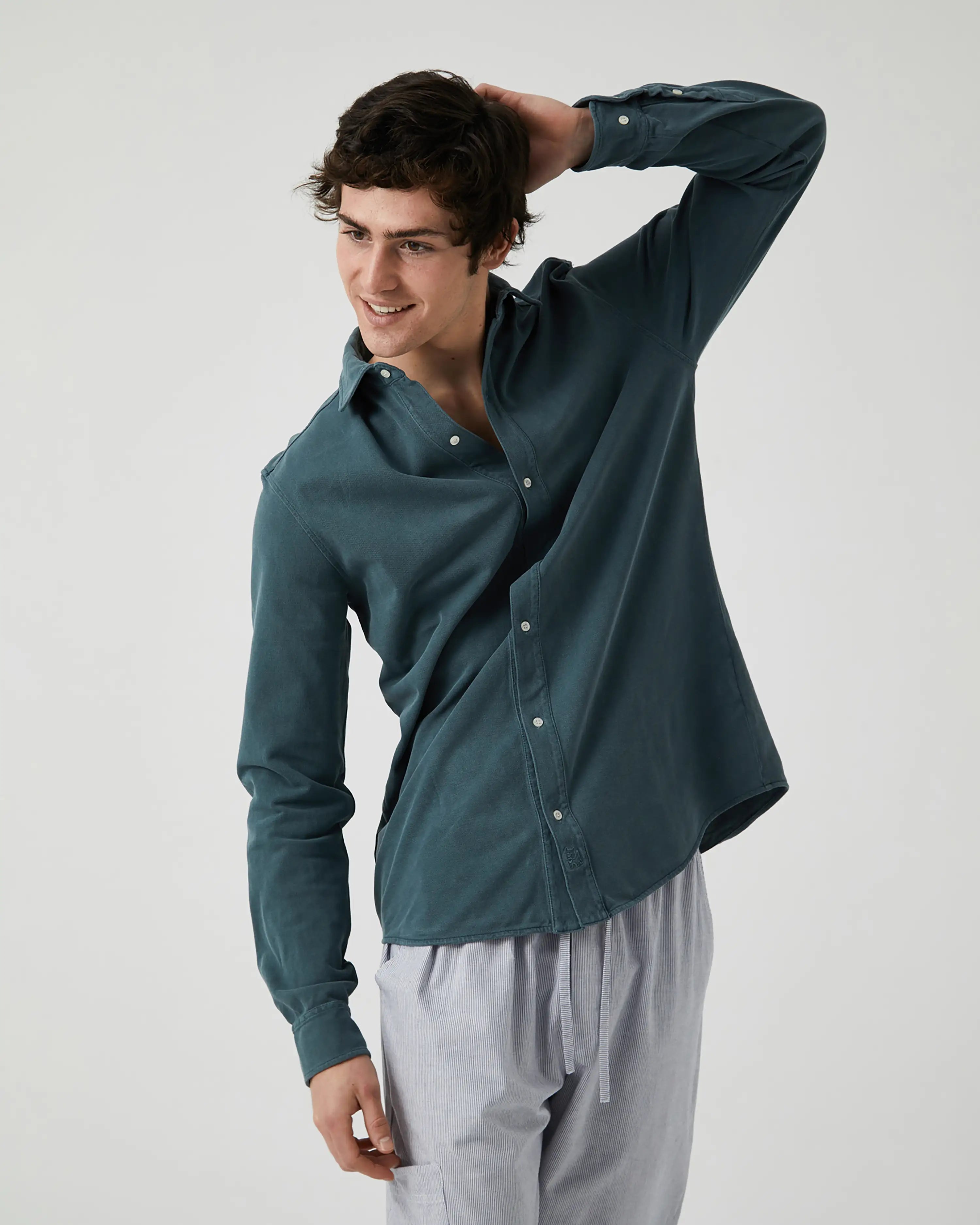 Camisa Lisa manga larga de Piqué verde bosque desgastado