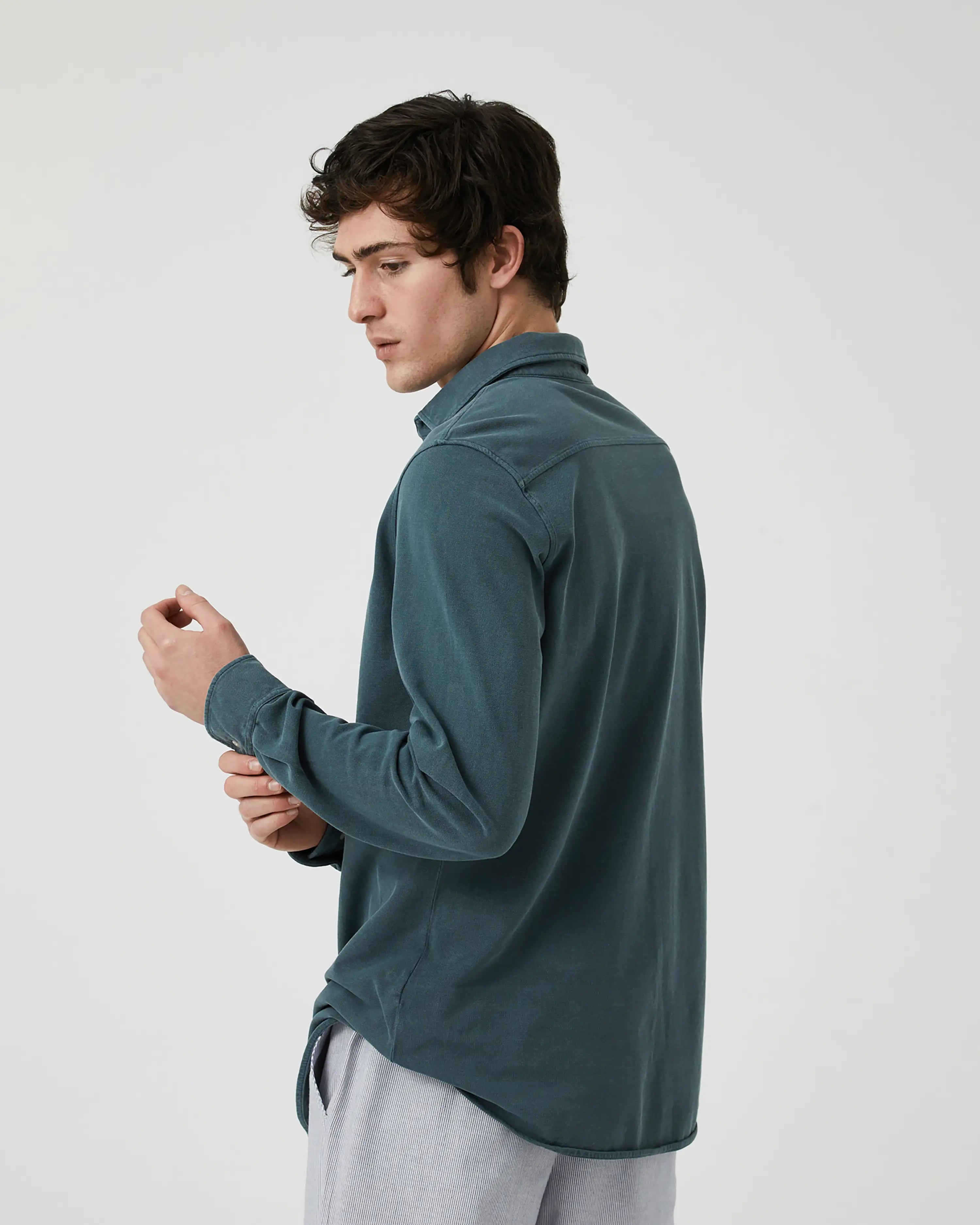 Camisa Lisa manga larga de Piqué verde bosque desgastado