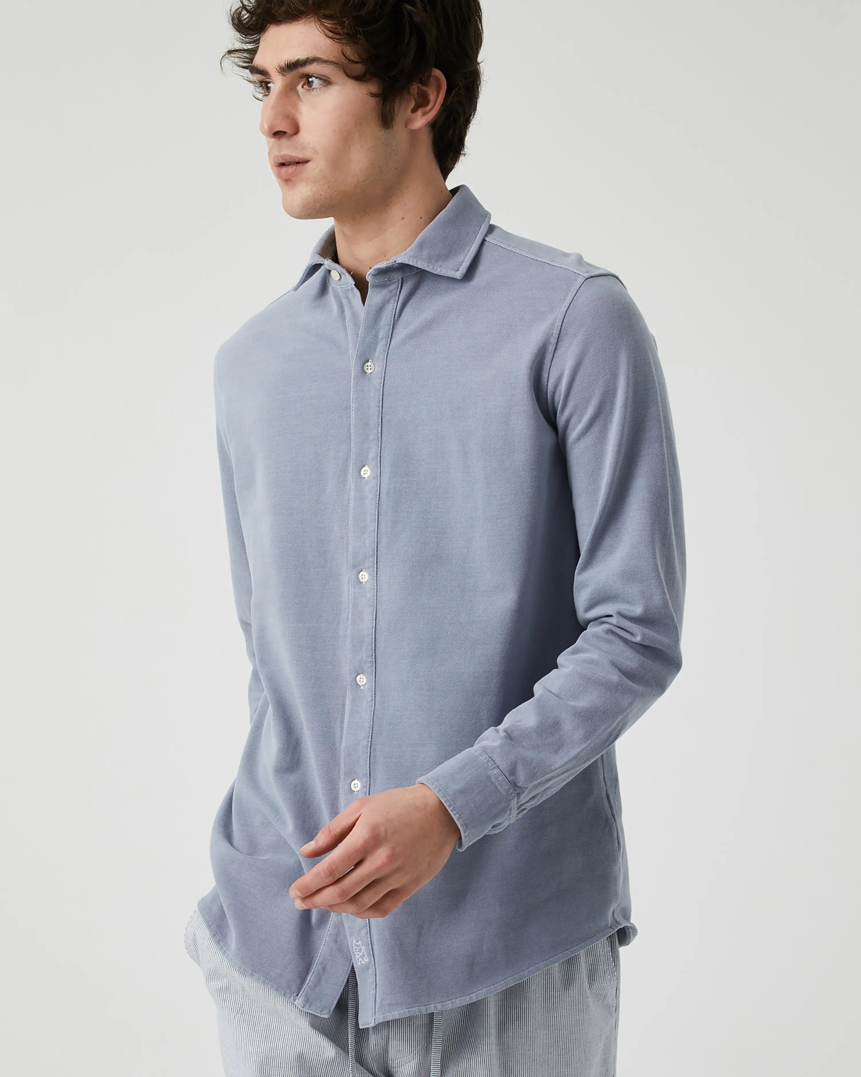 Camisa Lisa manga larga de Piqué desgastado azul jeans