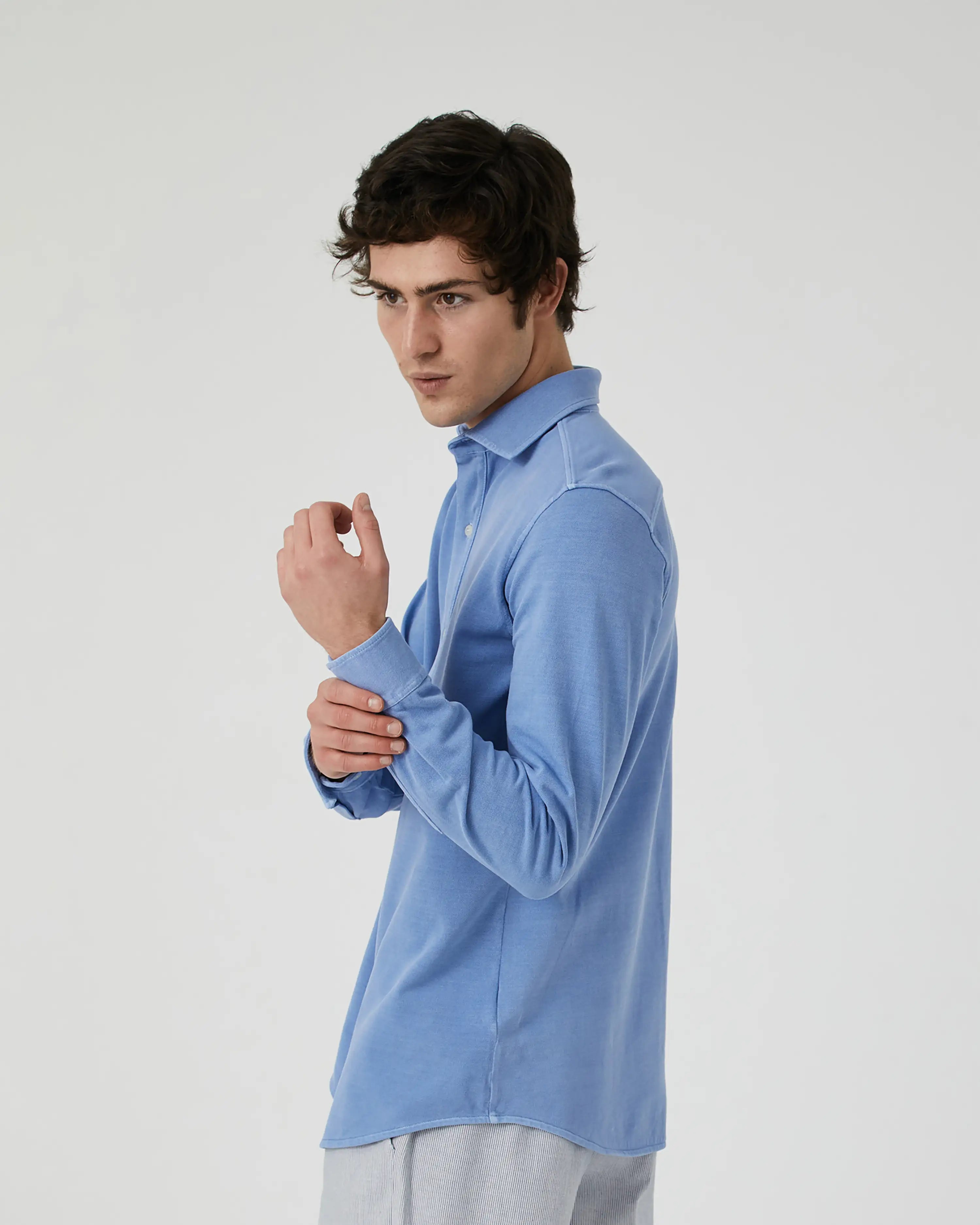 Camisa Lisa manga larga de Piqué azul claro desgastado