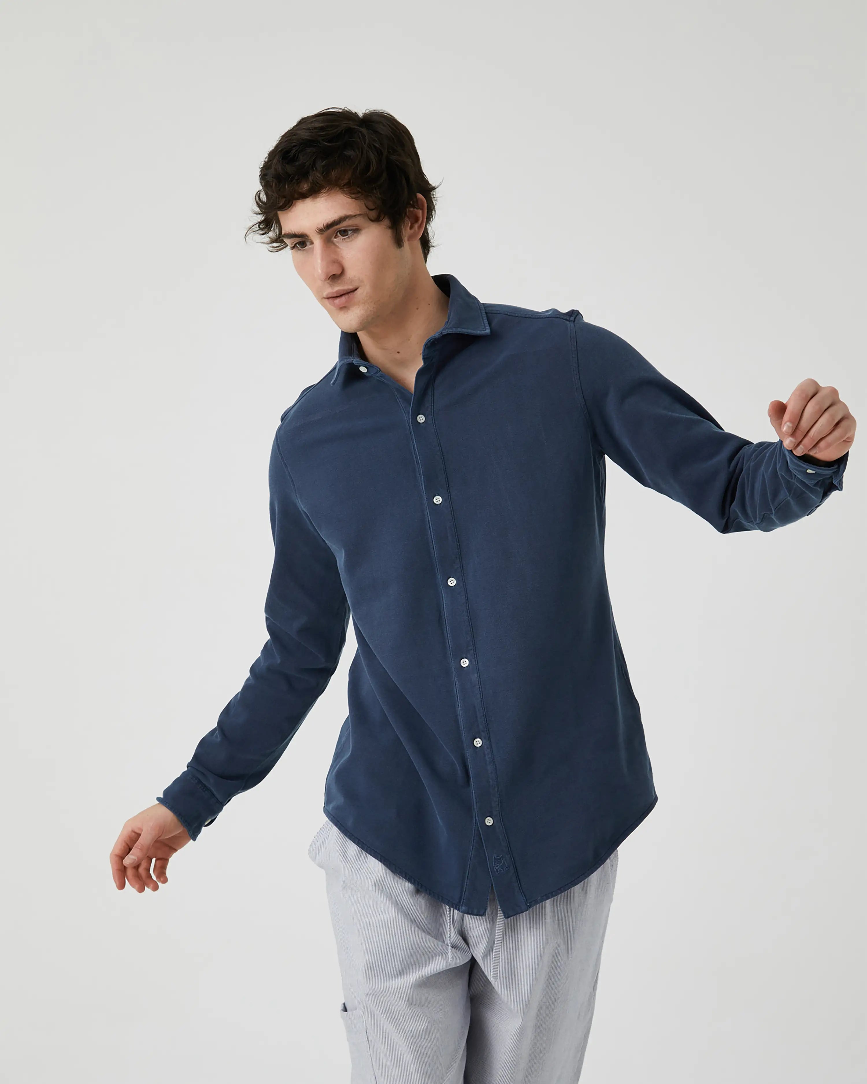 Camisa Lisa manga larga de Piqué azul marino desgastado