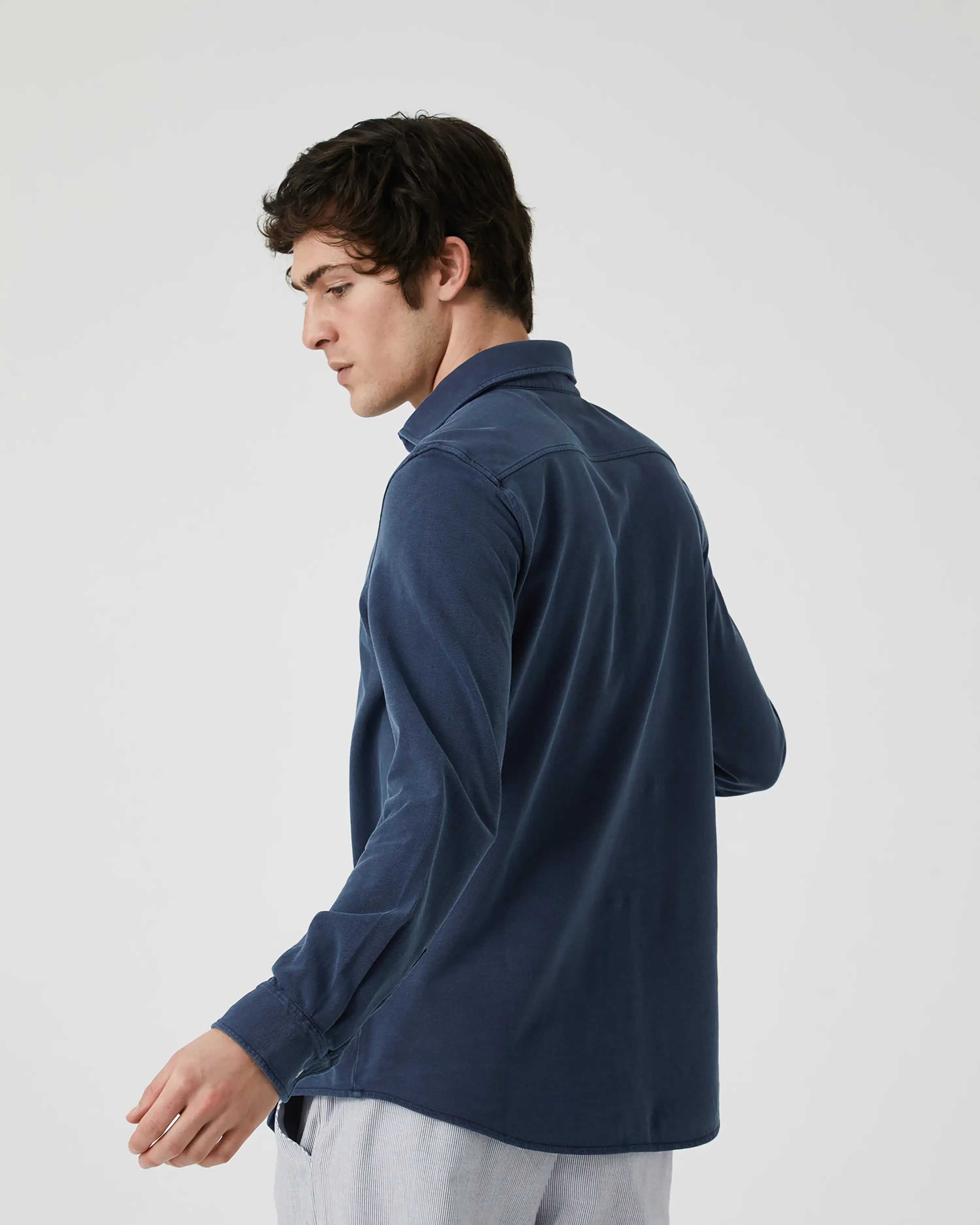 Camisa Lisa manga larga de Piqué azul marino desgastado