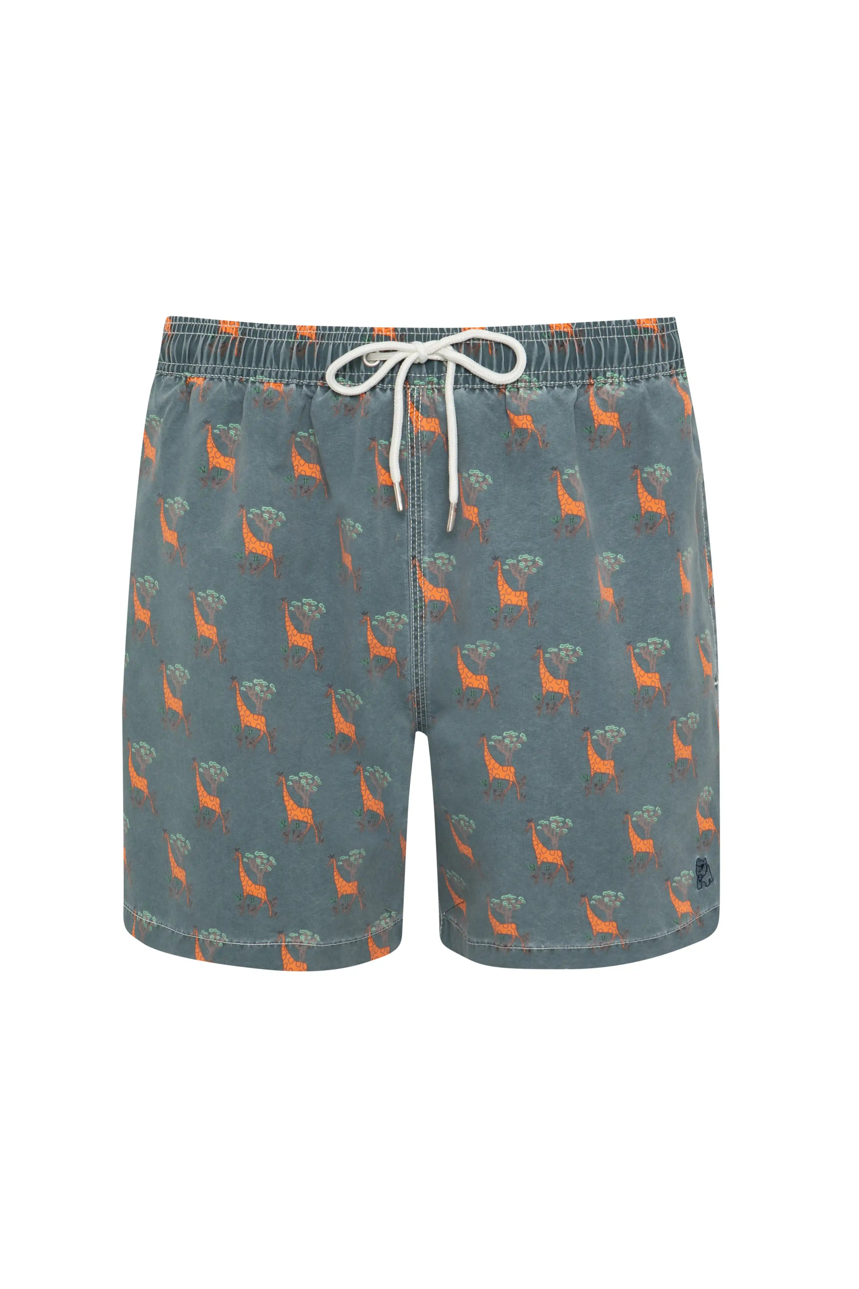 Bañador bermuda hombre Kiff Kiff verde lavado estampado Jirafa