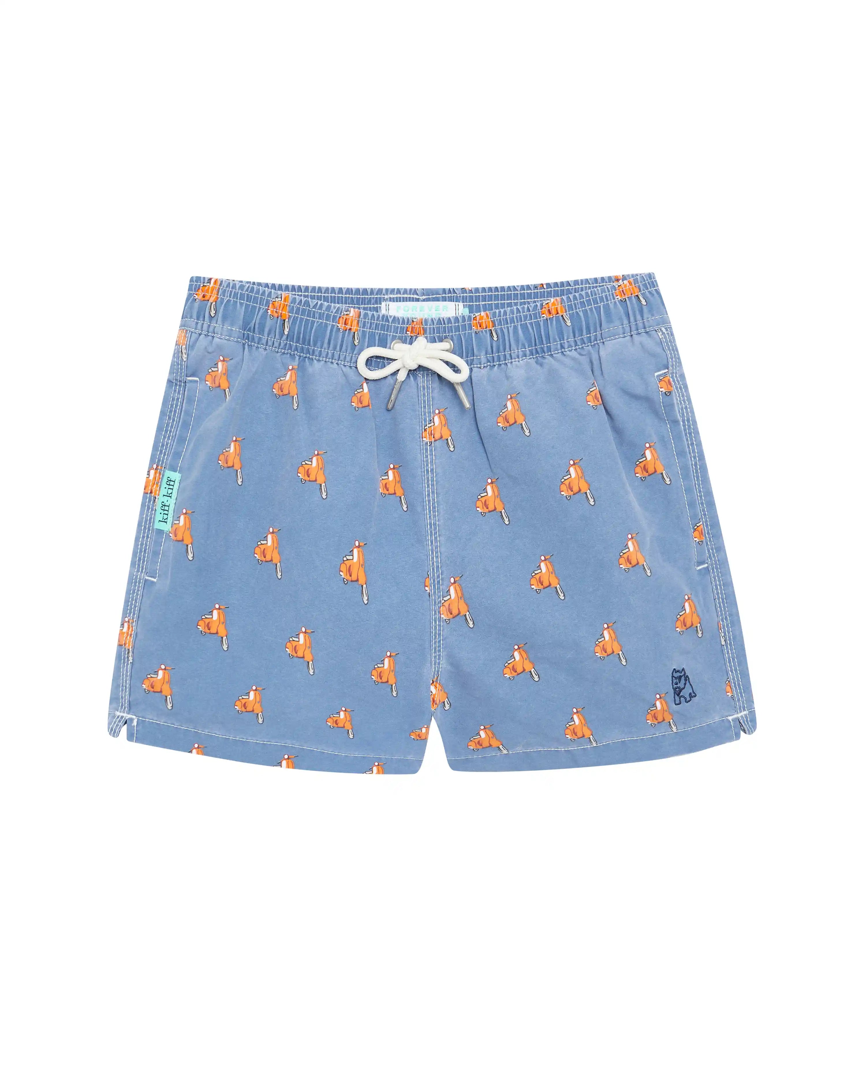 Bañador bermuda niño Kiff Kiff azul lavado estampado Vespas