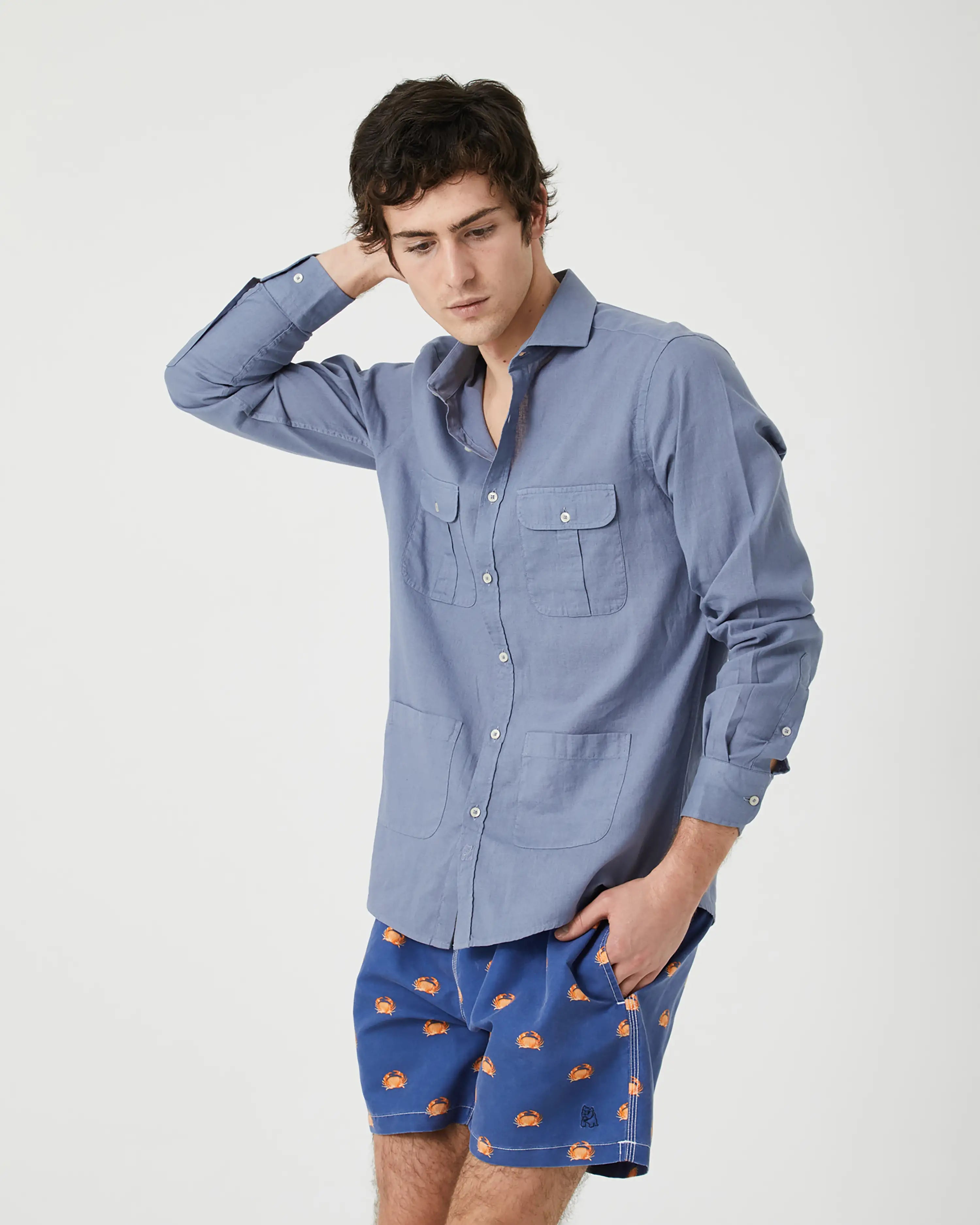 Bañador bermuda hombre Kiff Kiff azul lavado estampado Cangrejo