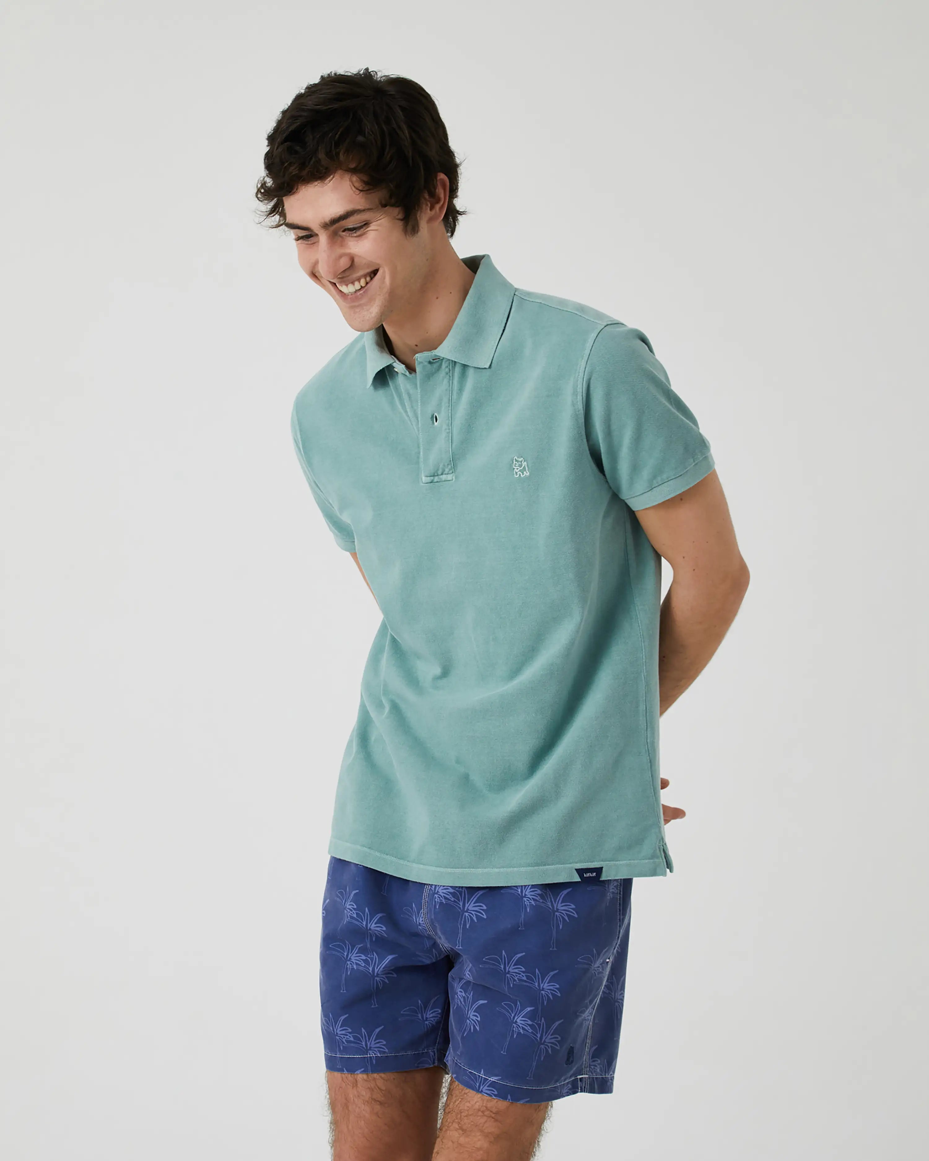 Bañador bermuda hombre Kiff Kiff azul jeans lavado estampado Palmeras