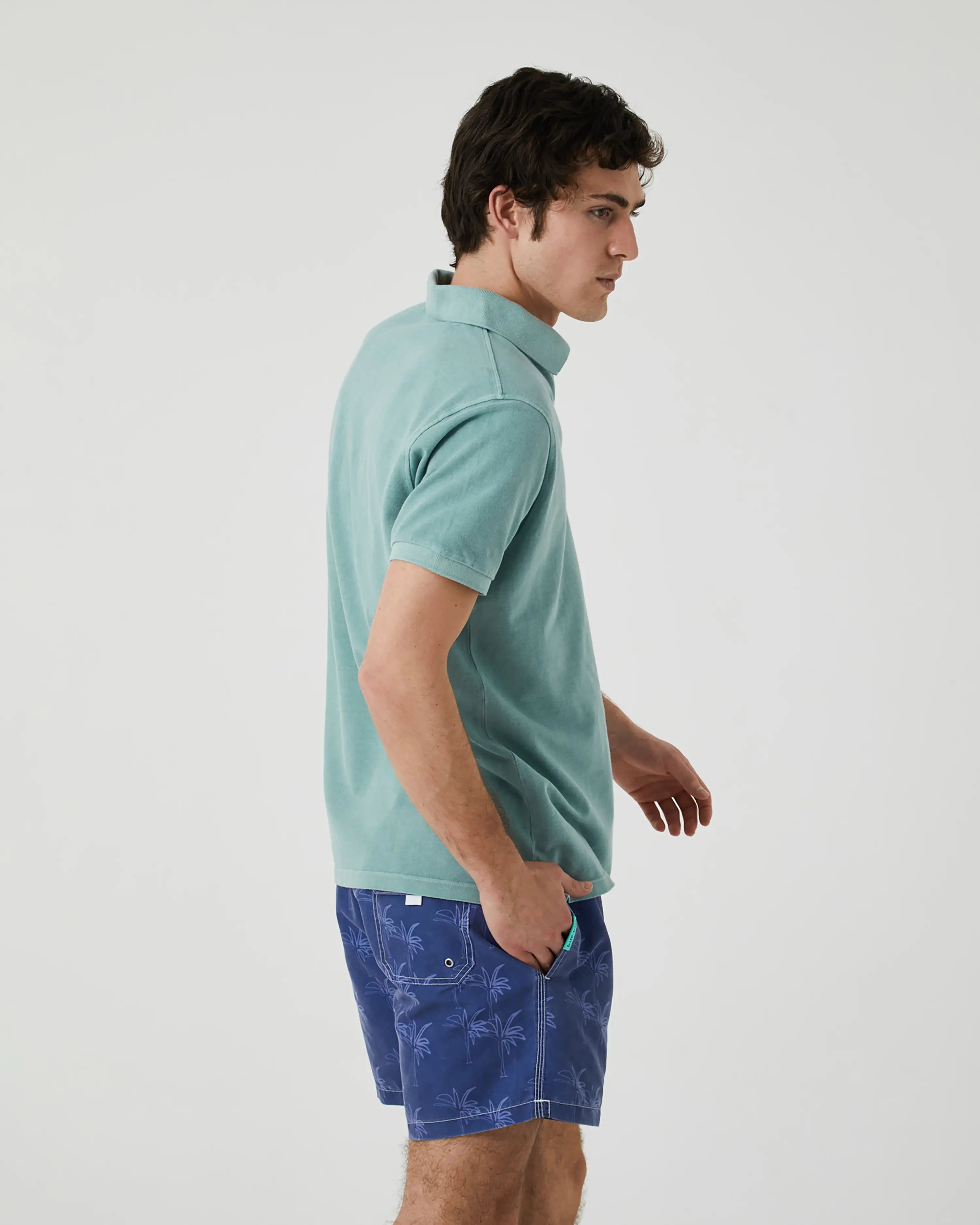 Bañador bermuda hombre Kiff Kiff azul jeans lavado estampado Palmeras