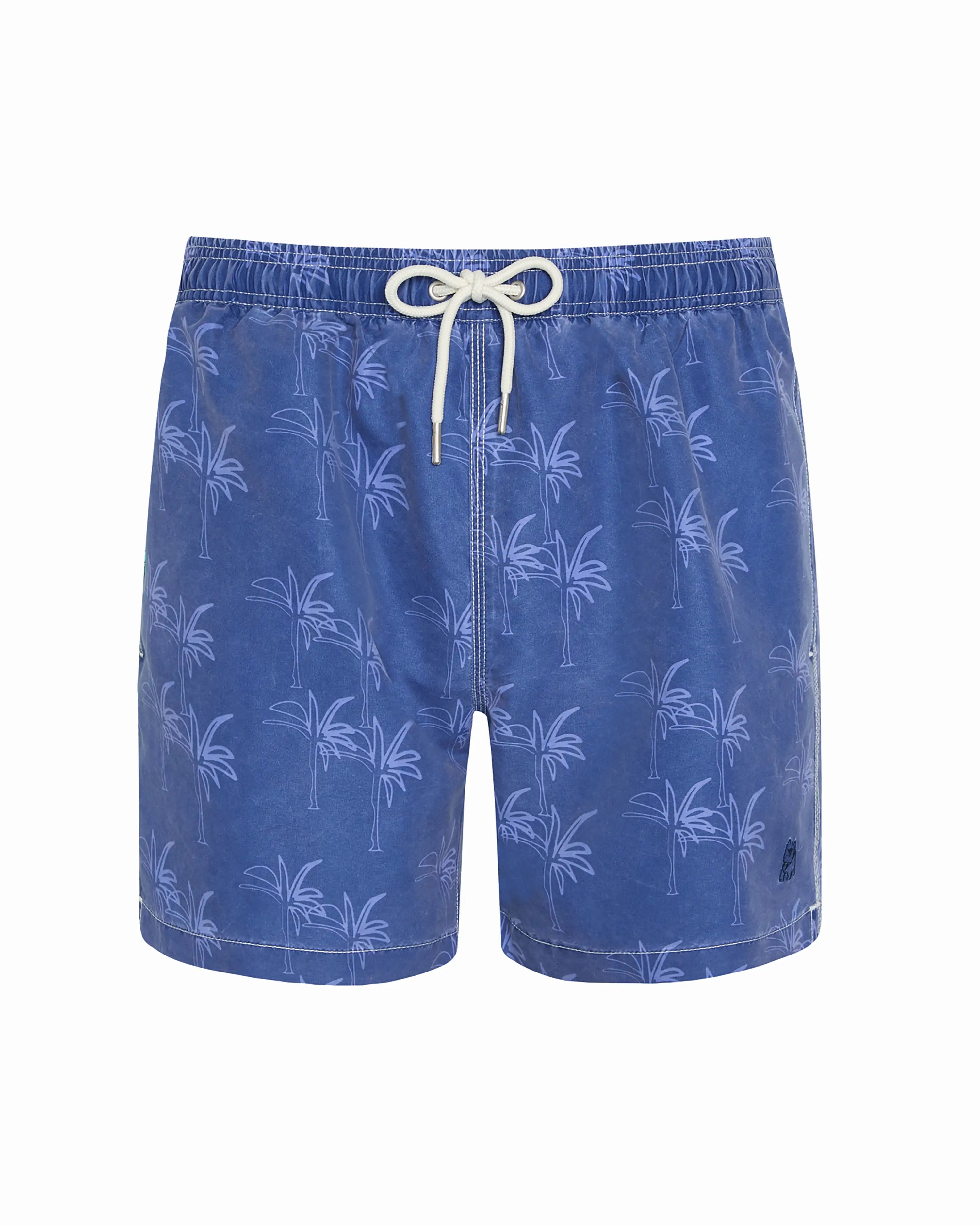 Bañador bermuda hombre Kiff Kiff azul jeans lavado estampado Palmeras