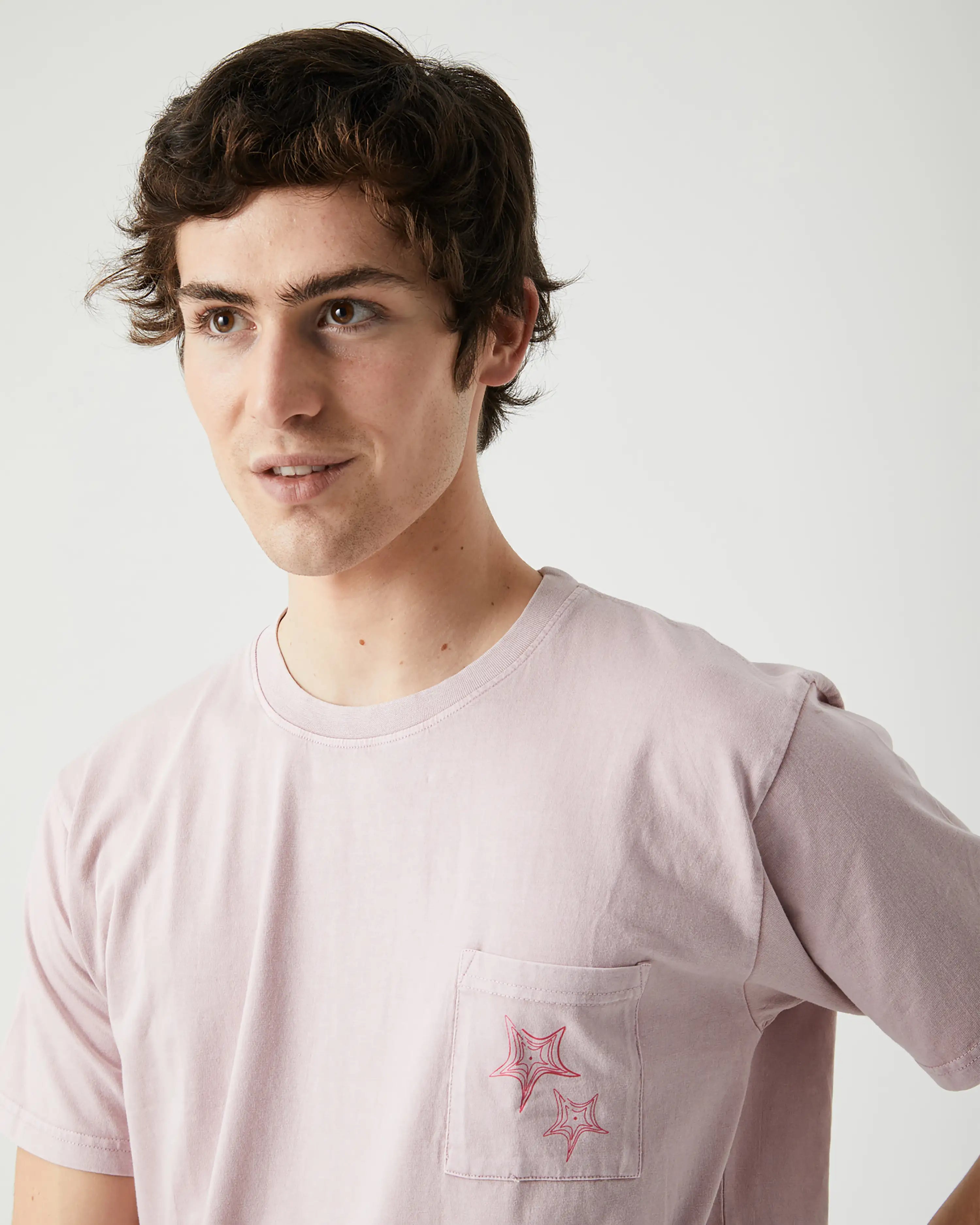 Camiseta de hombre rosa efecto lavado Estrella