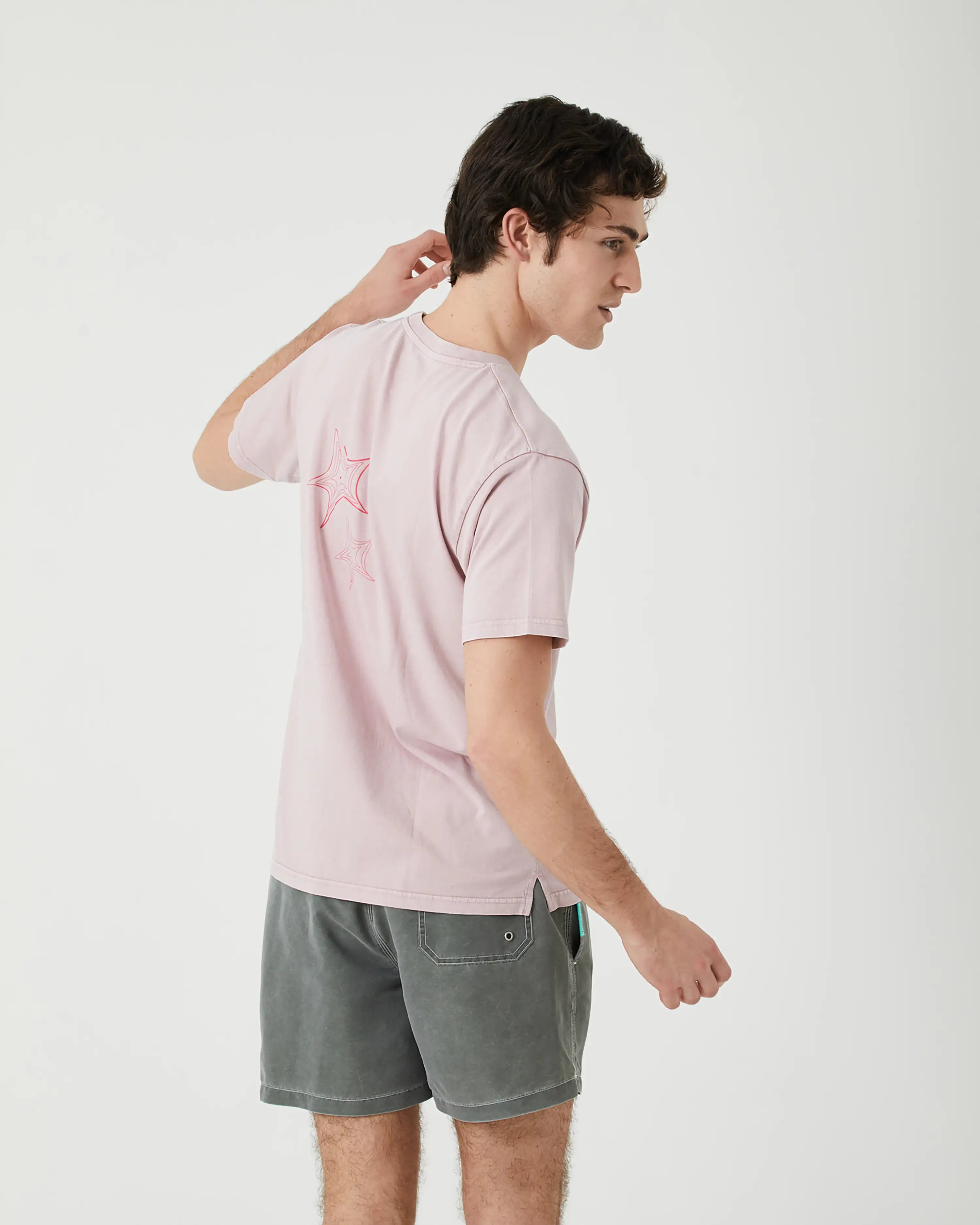 Camiseta de hombre rosa efecto lavado Estrella