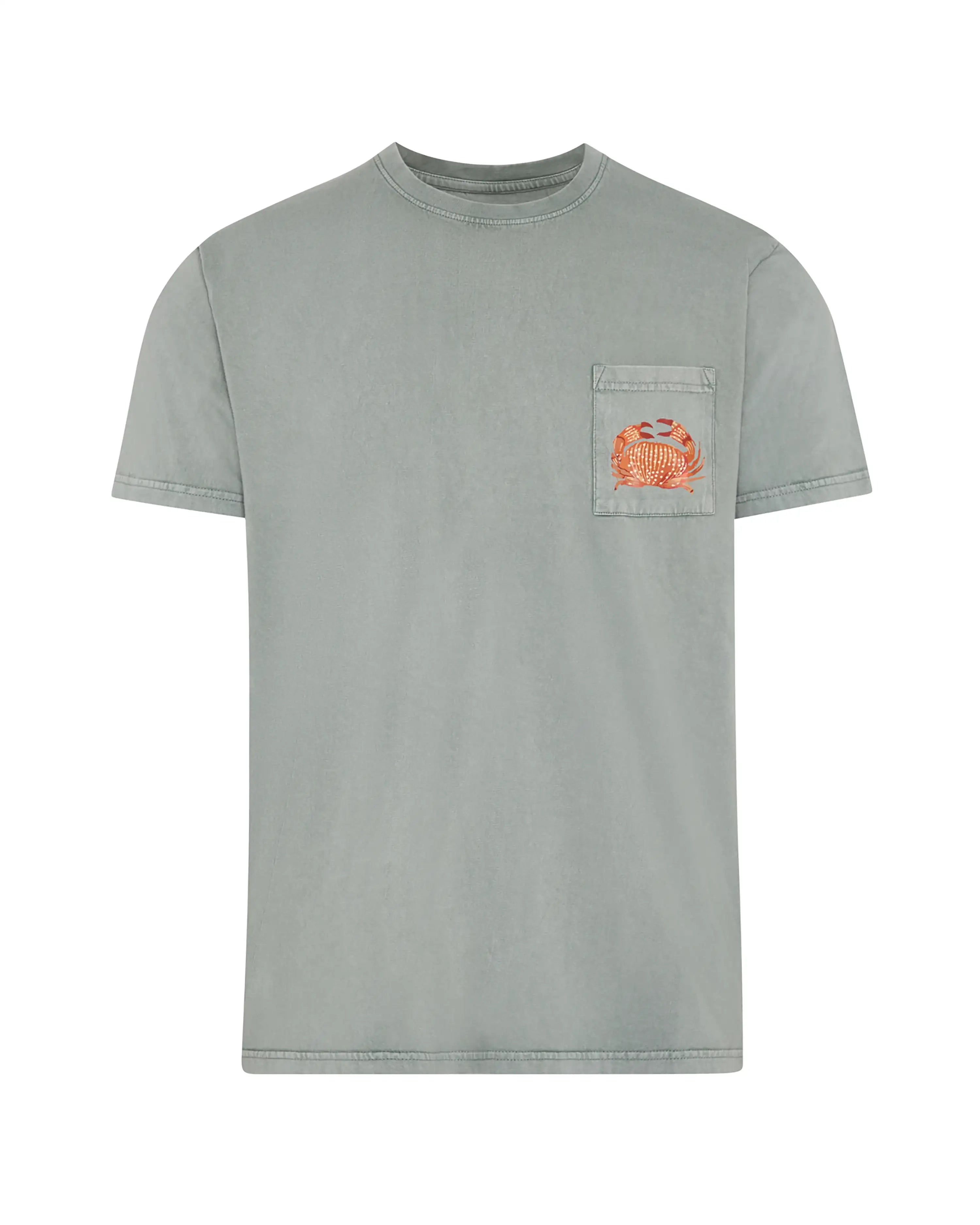 Camiseta de hombre verde efecto lavado Cangrejo