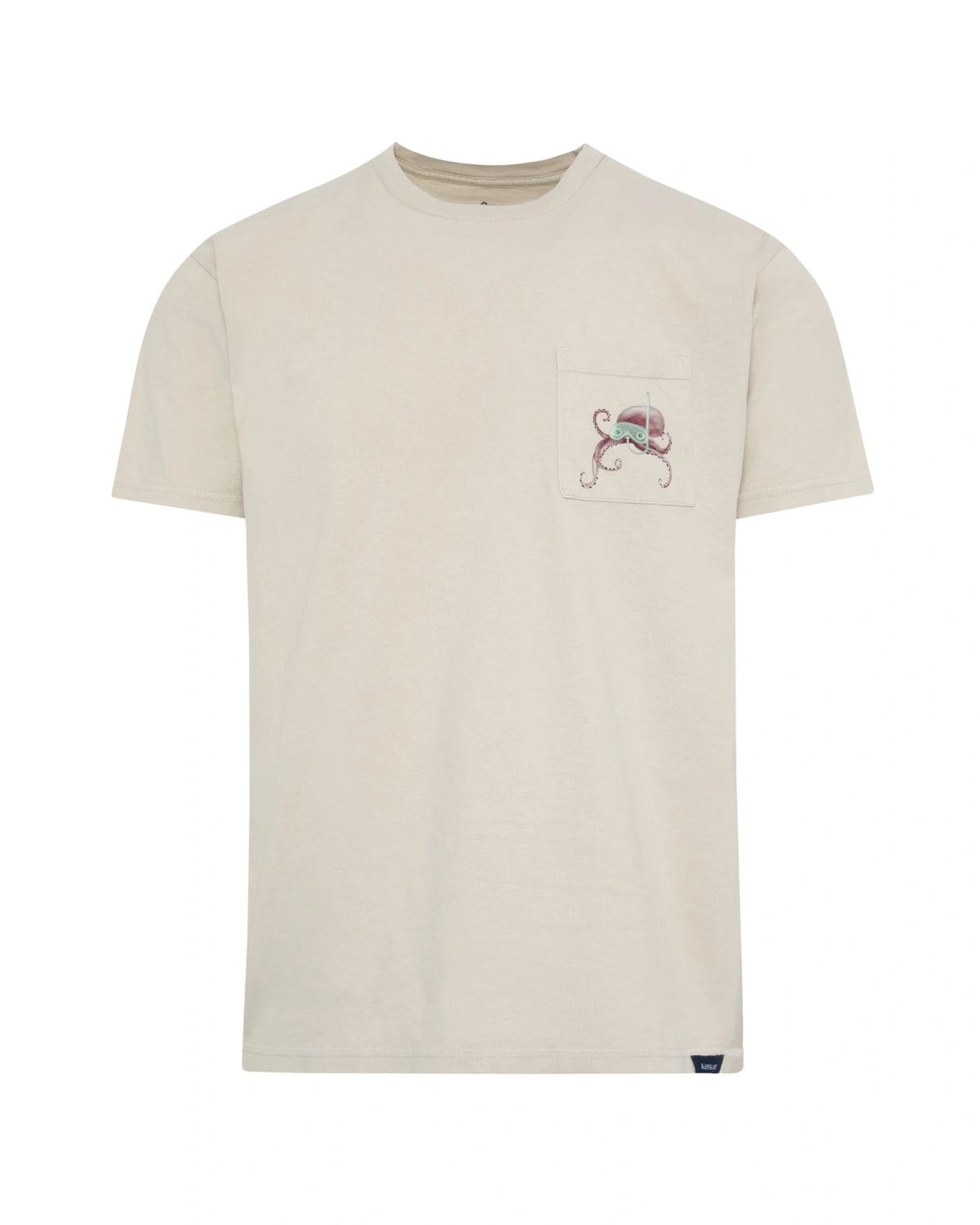 Camiseta de hombre beige efecto lavado pulpo buceador
