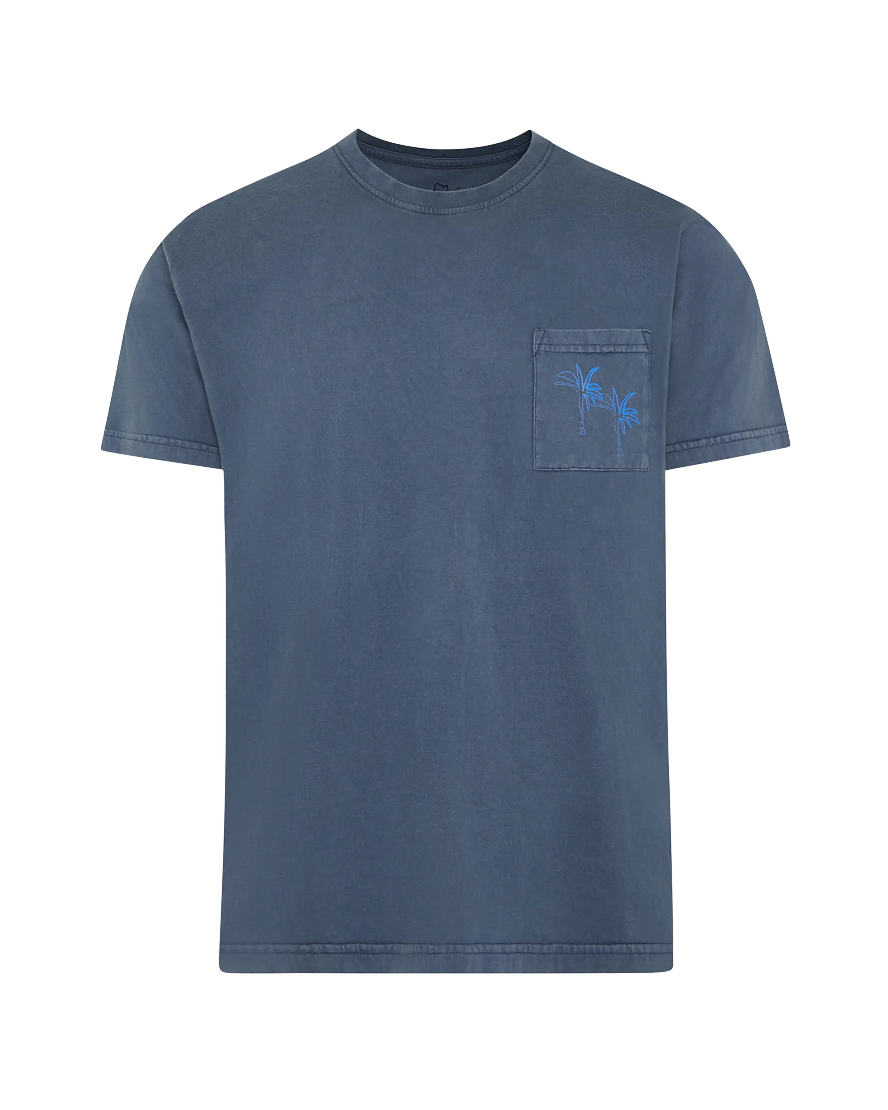 Camiseta de hombre azul efecto lavado Palmeras